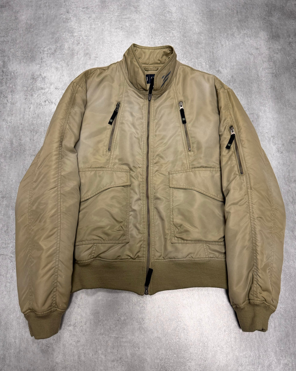 2000s Armani Beige Washed Utility Drift Bomber Jacket