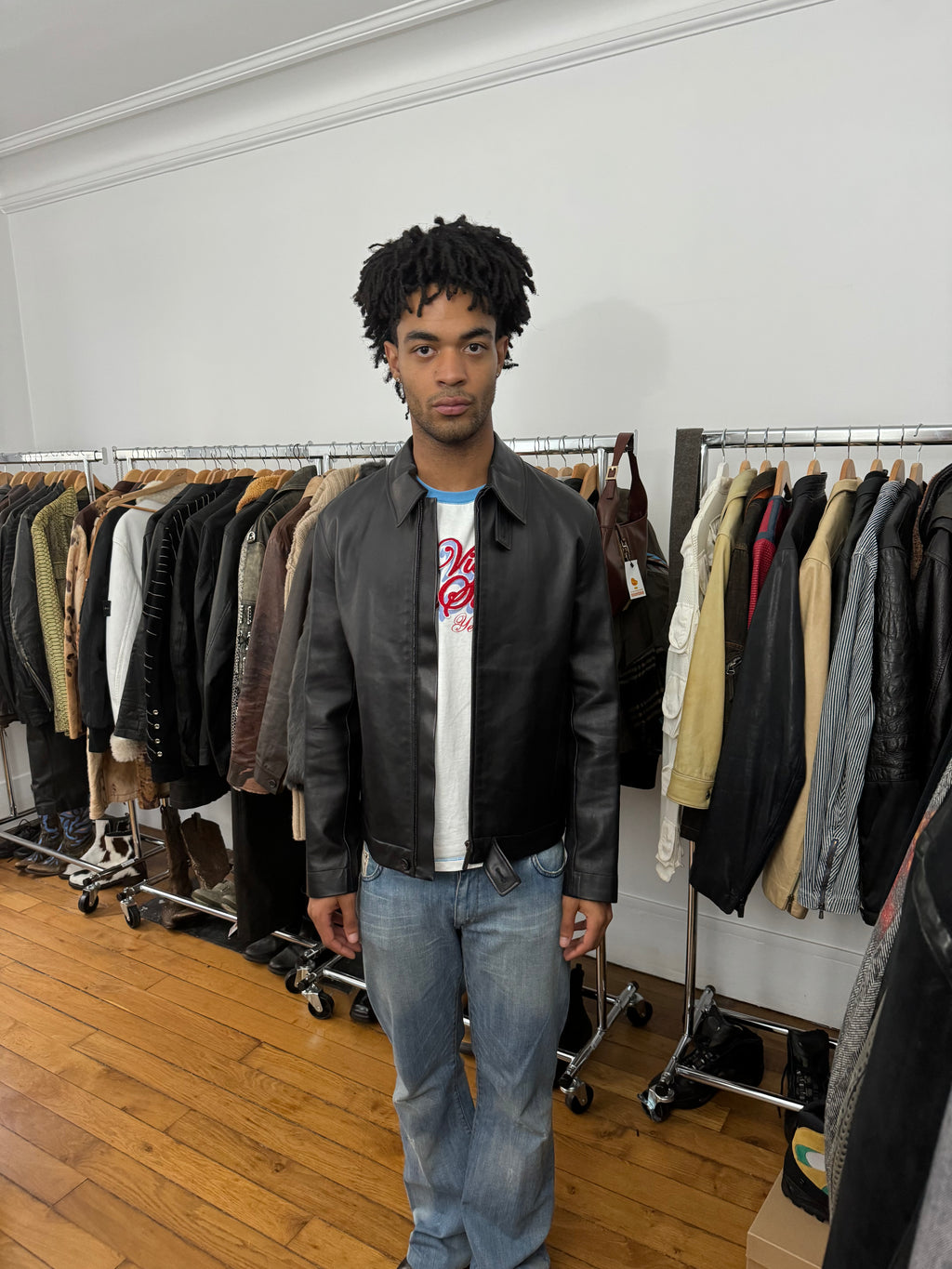 AW2020 Louis Vuitton Black Minimalist Leather Jacket