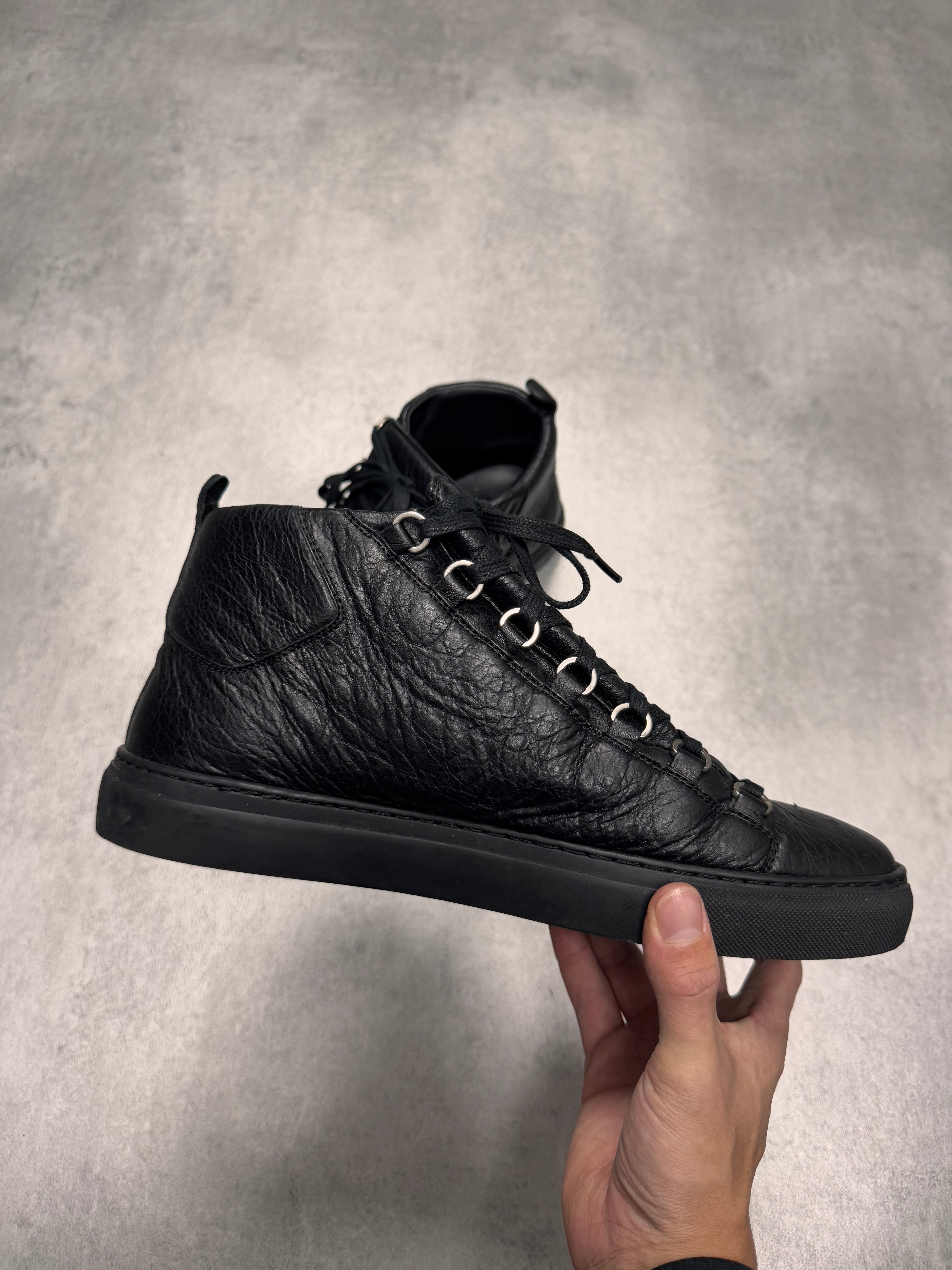 Balenciaga Arena High Black Cracked Leather Sneakers