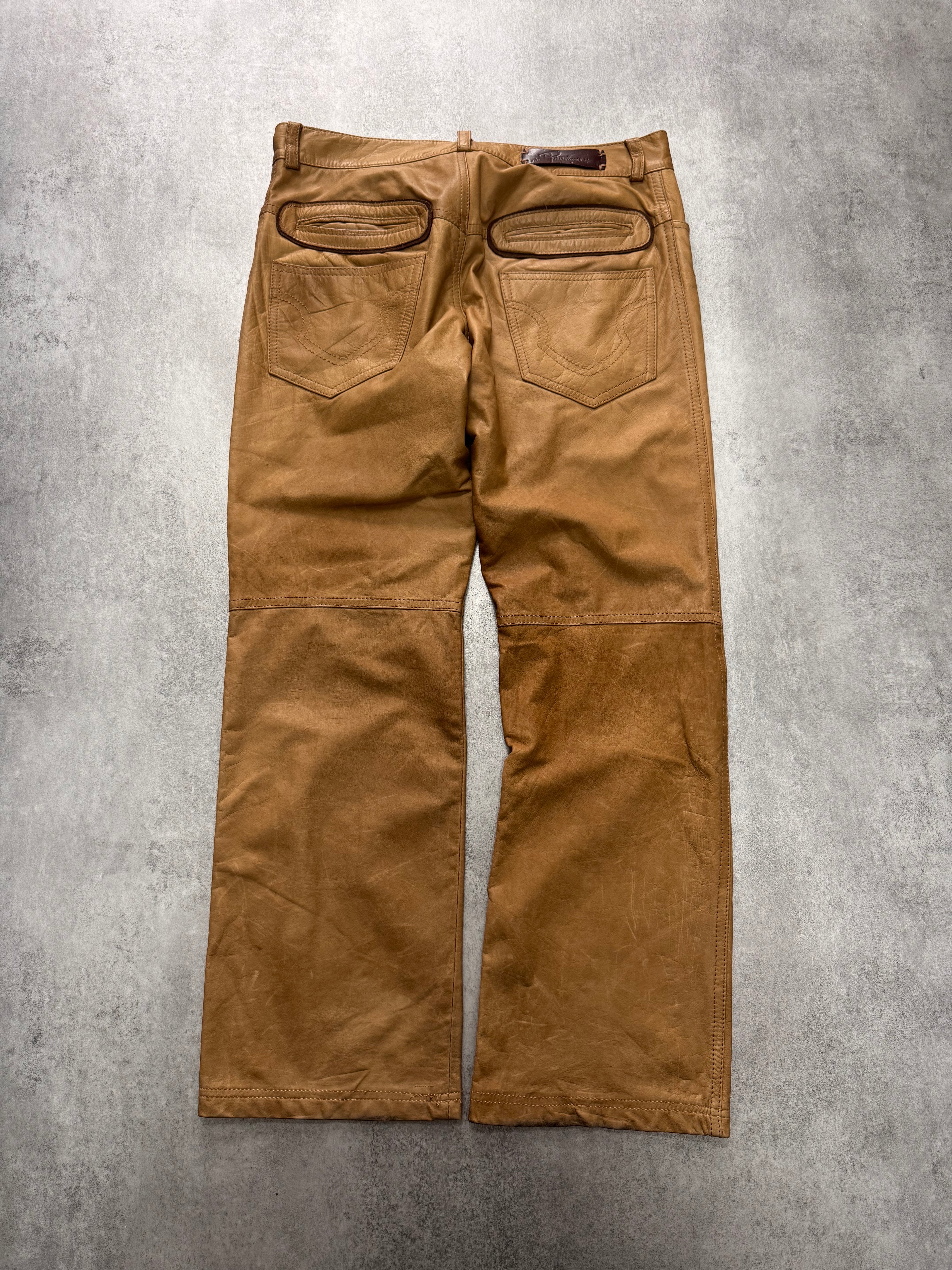 SS2003 Roberto Cavalli Biker Beige Leather Pants