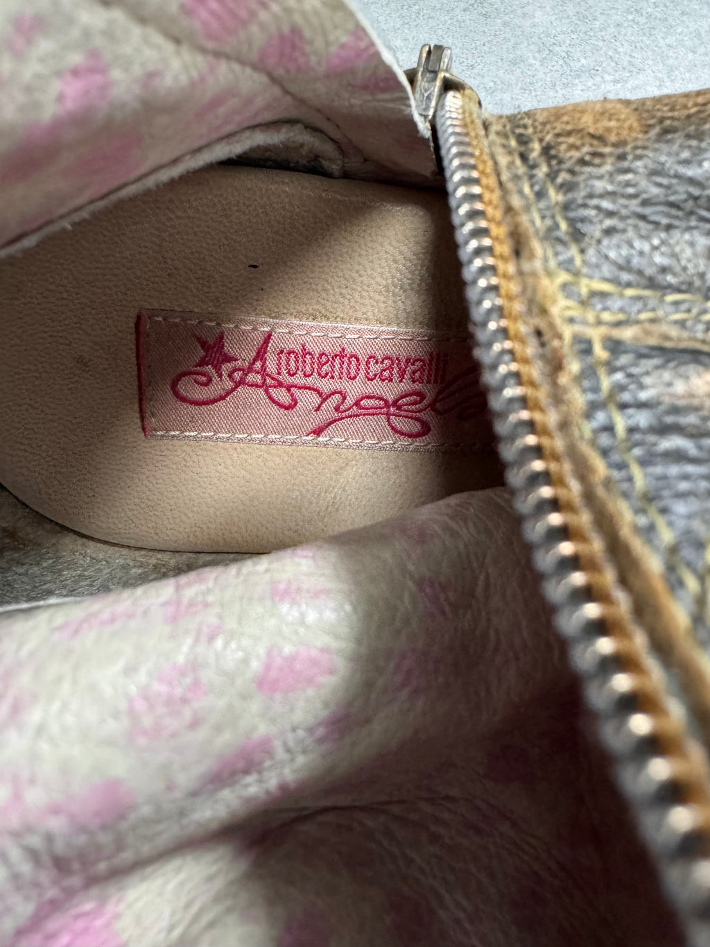 Roberto Cavalli Santiag Blue Fantasy Faded Leather Boots