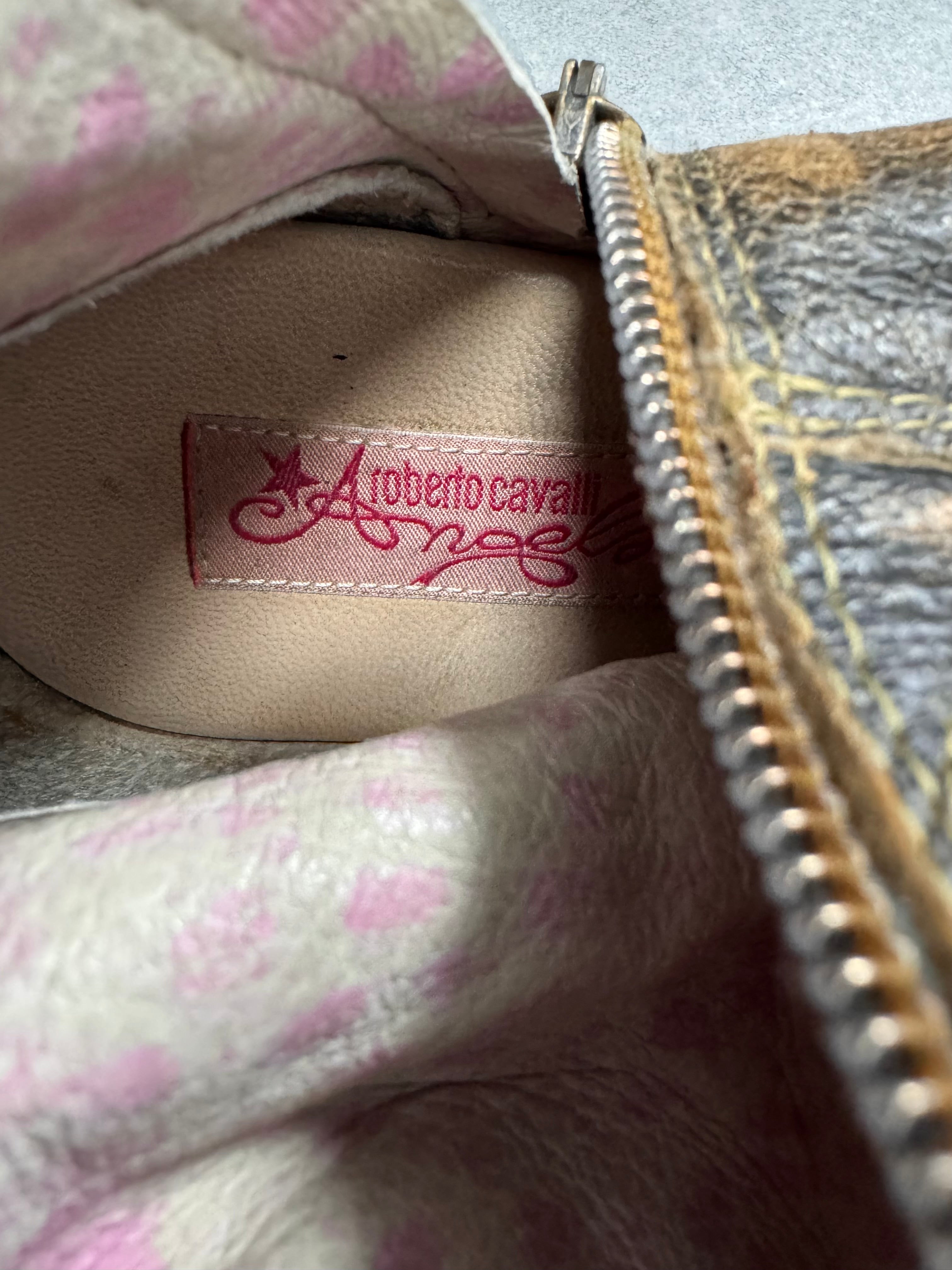 Roberto Cavalli Santiag Blue Fantasy Faded Leather Boots