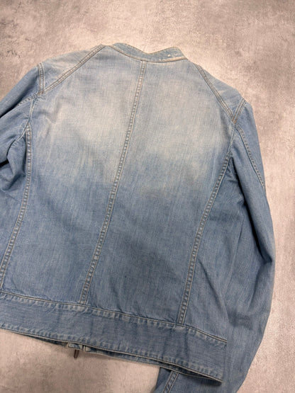 2000s Cavalli Biker Light Blue Denim Jacket (M)