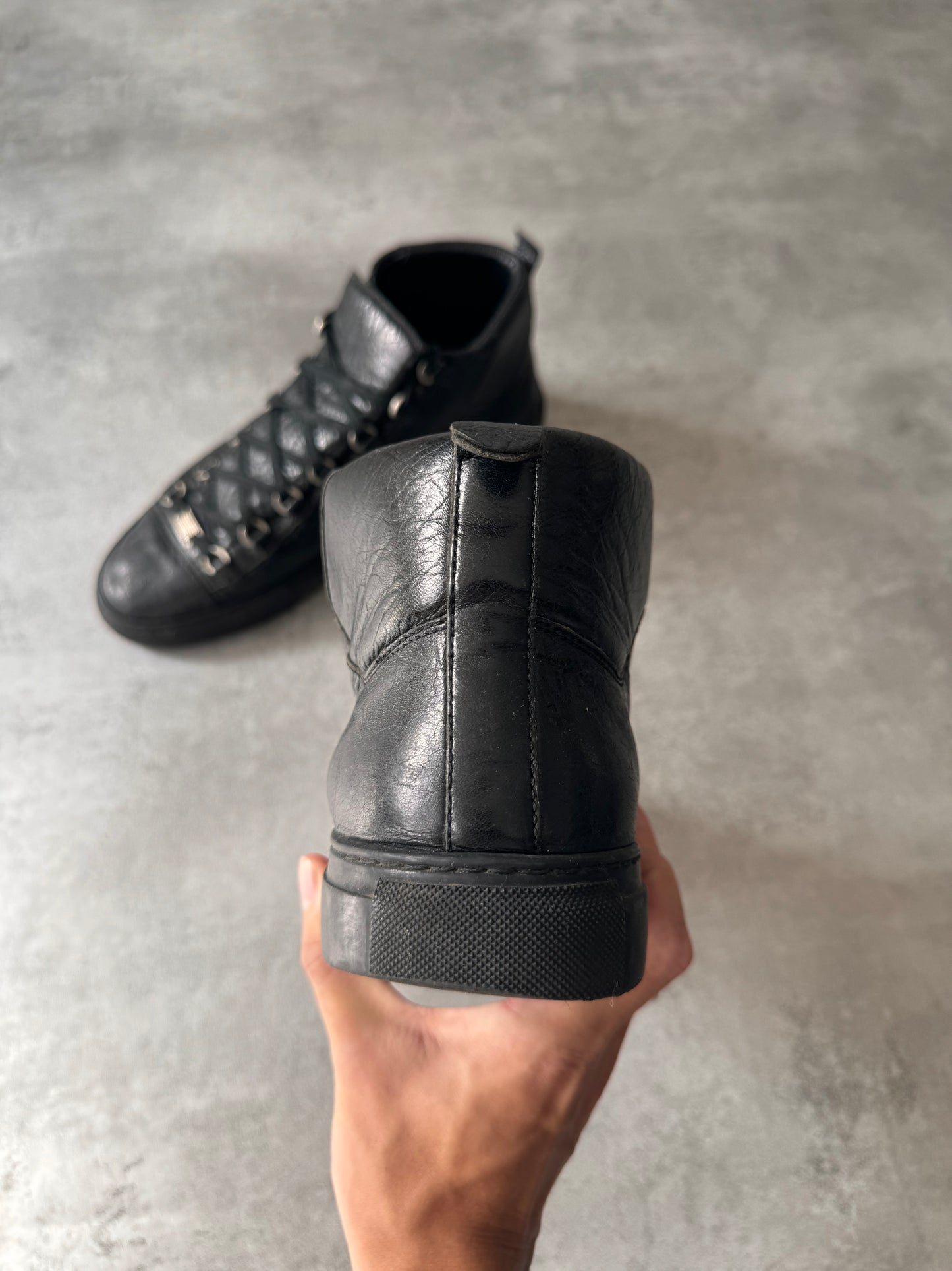 Balenciaga Arena High Black Cracked Leather Sneakers (45eu/us11)