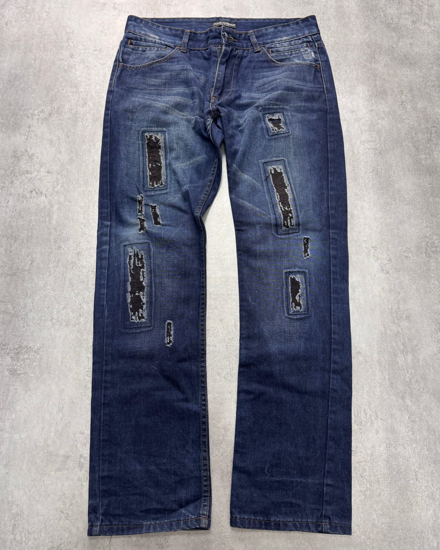 2000s Dolce & Gabbana Rectagular Distressed Denim Jeans (M)