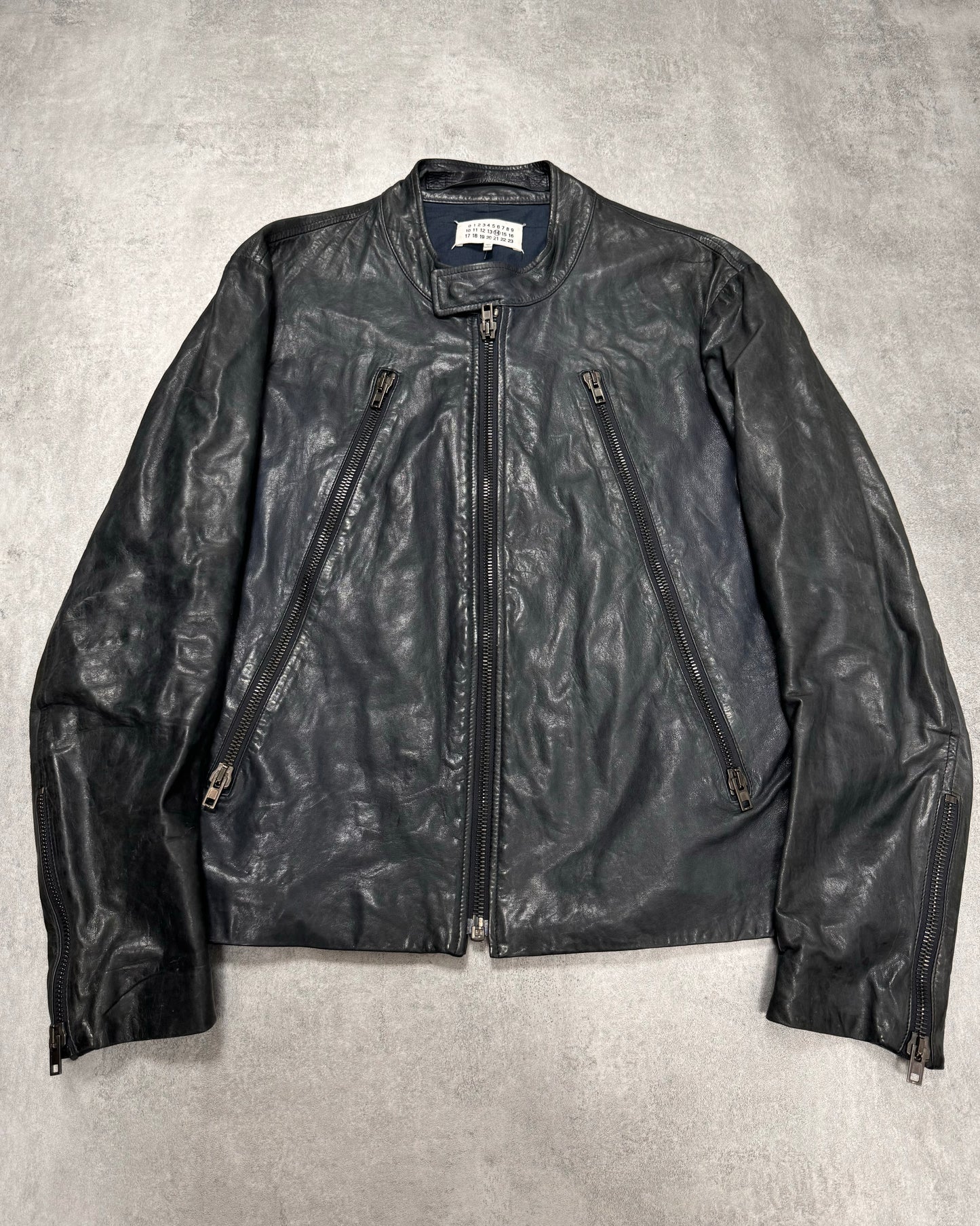 SS2014 Maison Margiela Navy 5-Zip Leather Jacket (L)