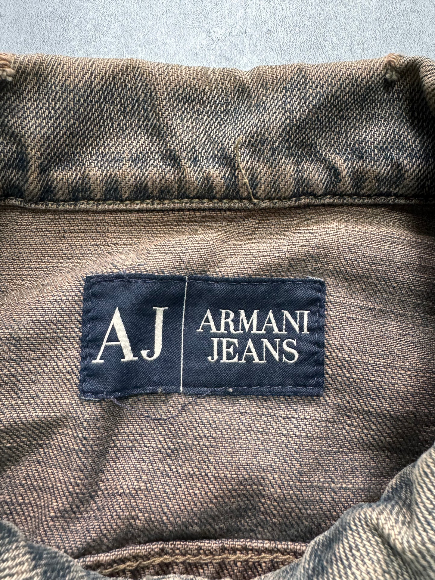 2000s Armani Faded Denim Biker Jacket (S)