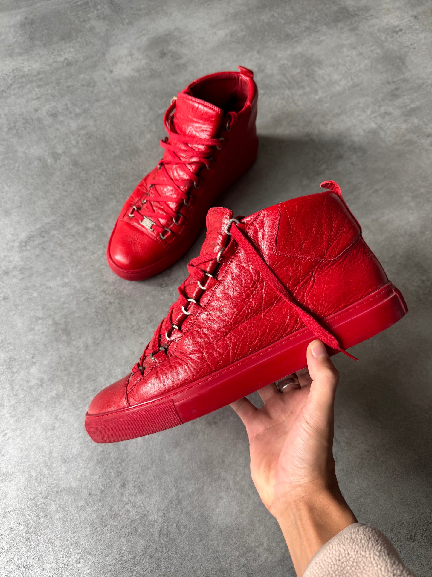 Balenciaga Arena High Red Cracked Leather Sneakers (45eu/us11)