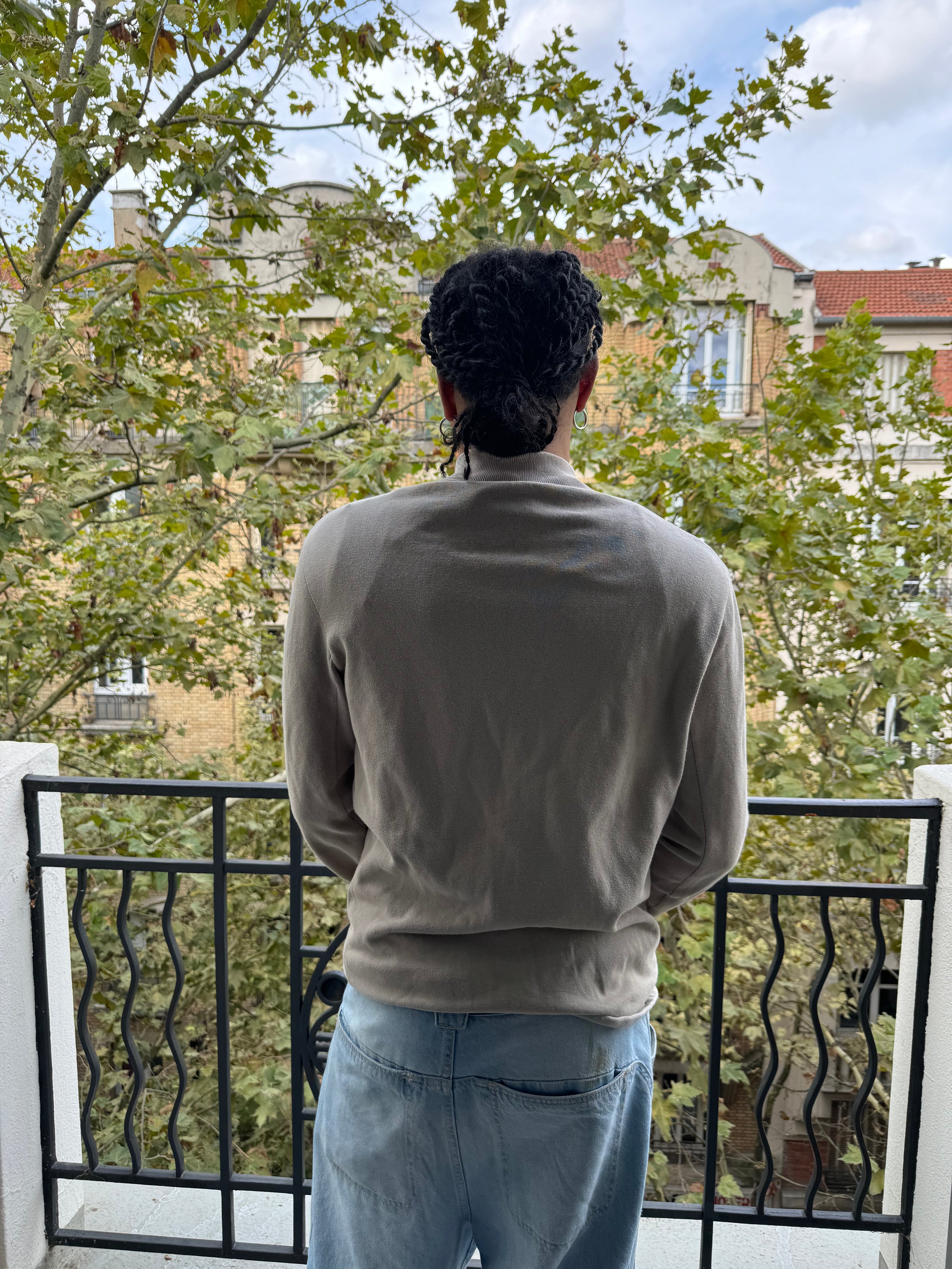 2000s Prada Beige Pure Zip-up Sweater (L)