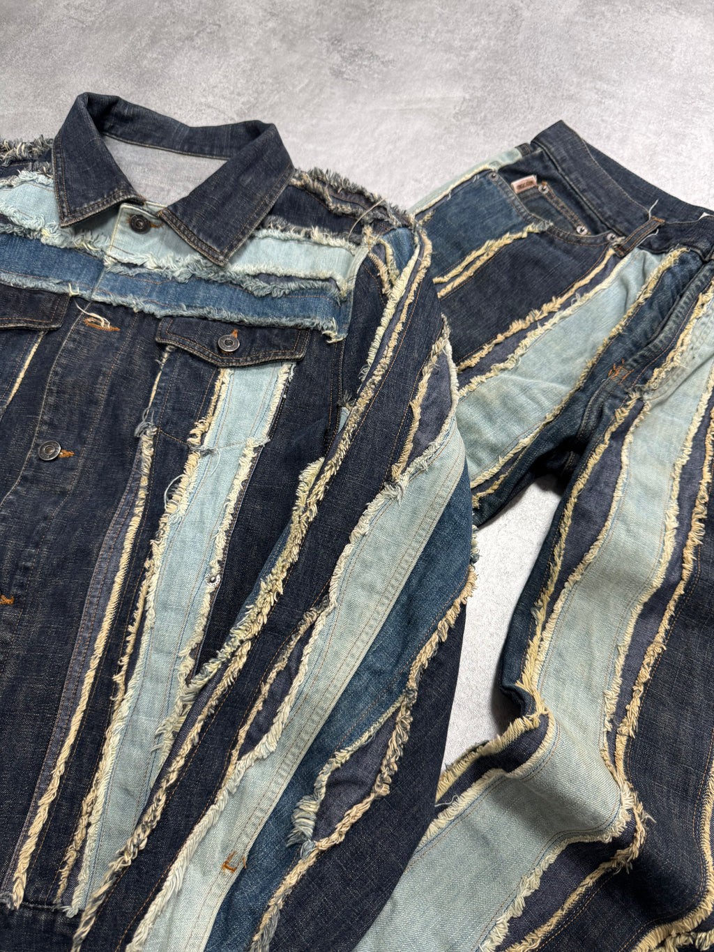 2000s Moschino Layered Faded Denim Jacket & Jeans Set