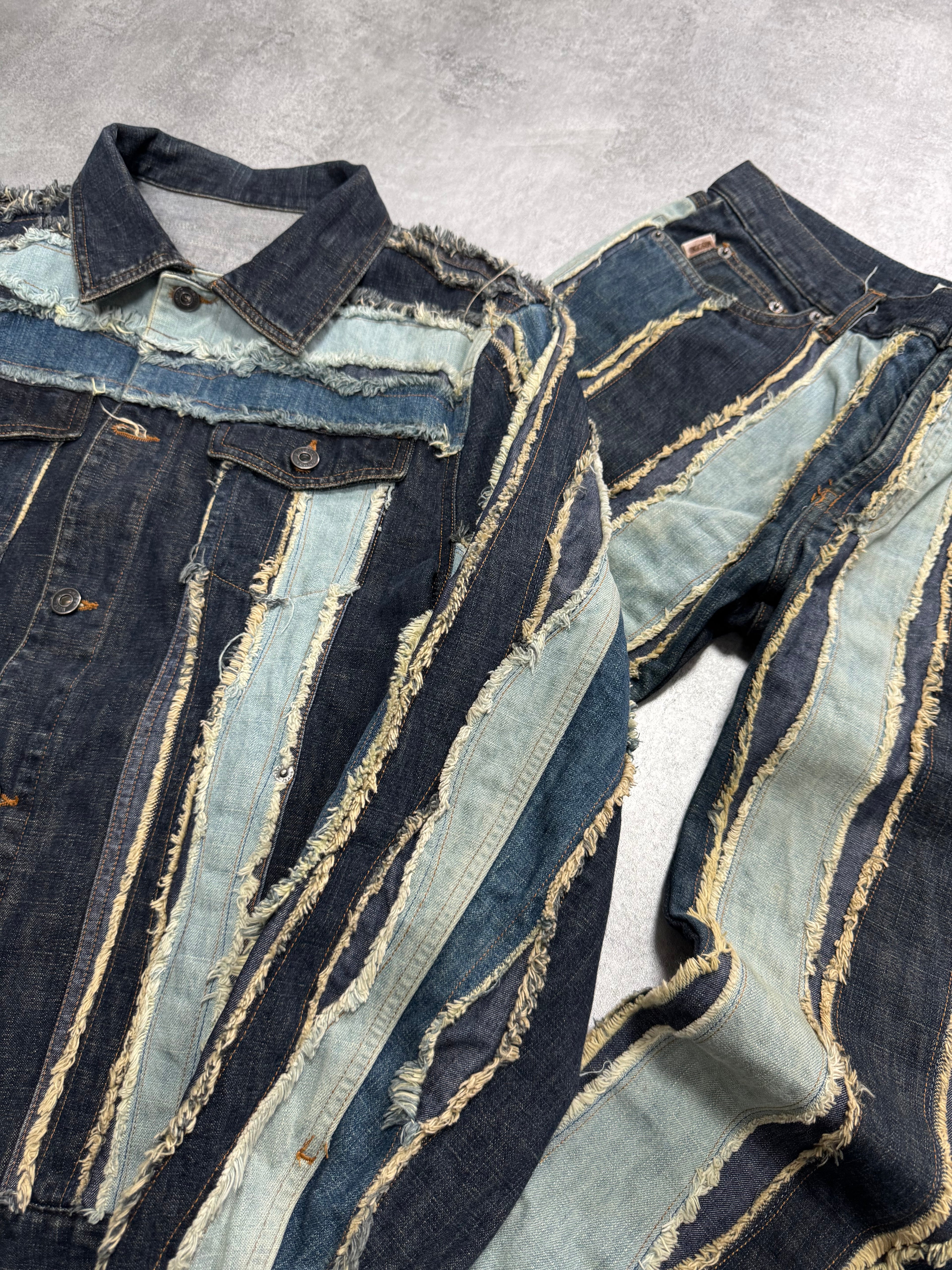 2000s Moschino Layered Faded Denim Jacket & Jeans Set