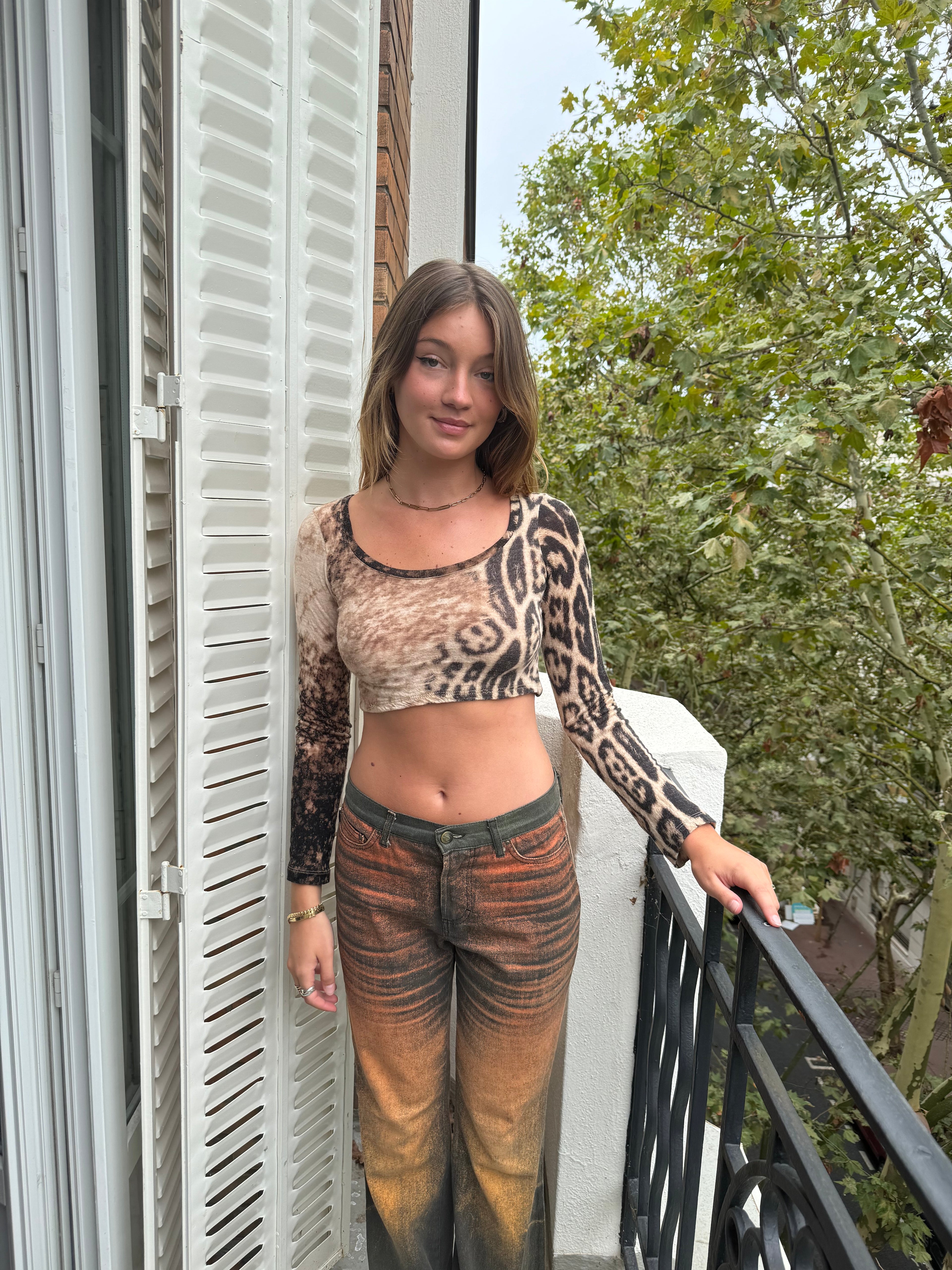 2000s Roberto Cavalli Leopard Magma Exploration Top (S)