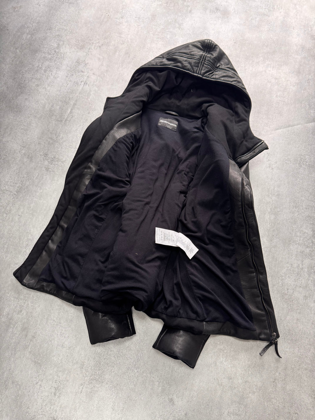 FW2012 Emporio Armani Ninja Asymmetrical Leather Hooded Coat