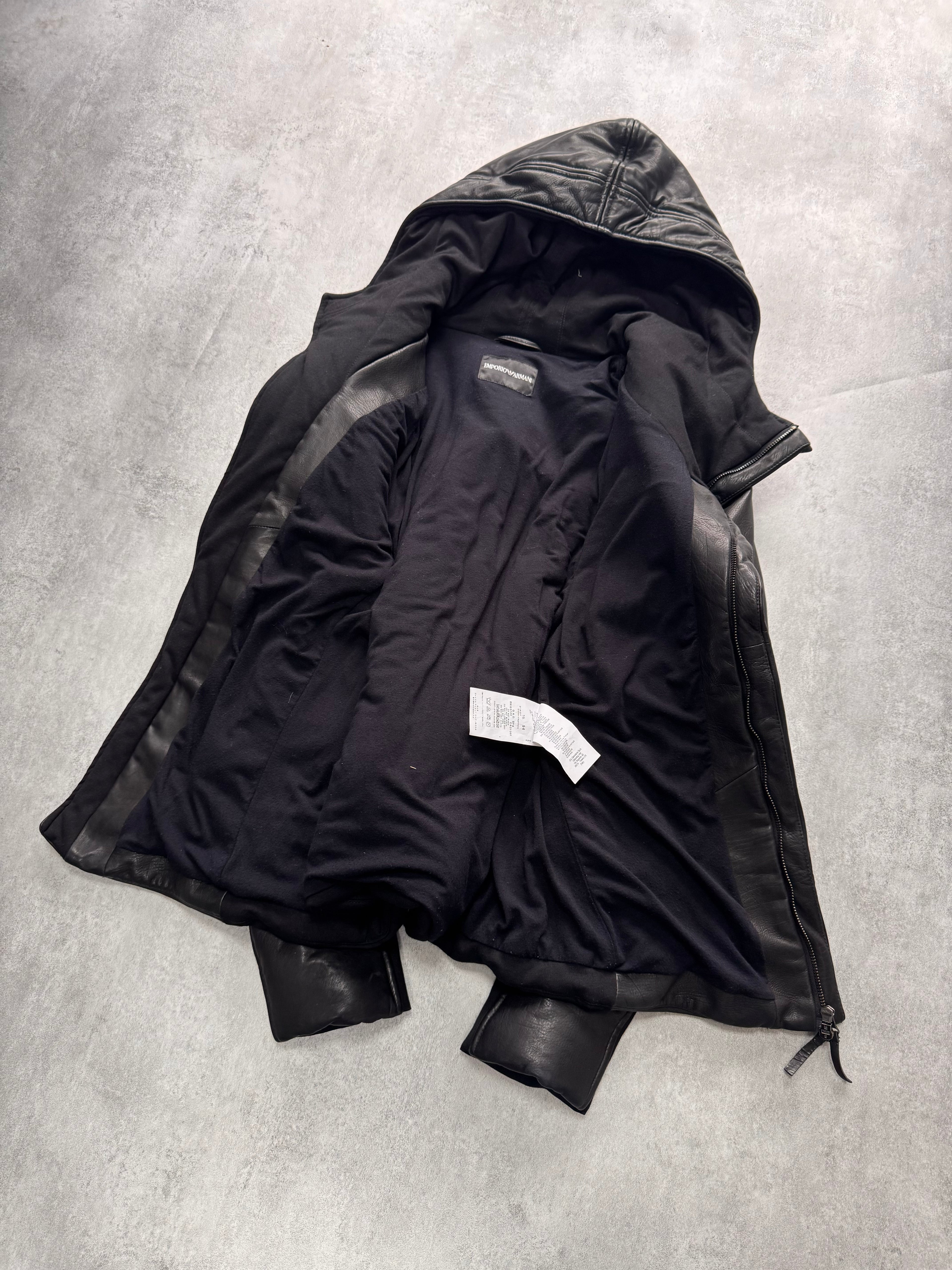 FW2012 Emporio Armani Ninja Asymmetrical Leather Hooded Coat