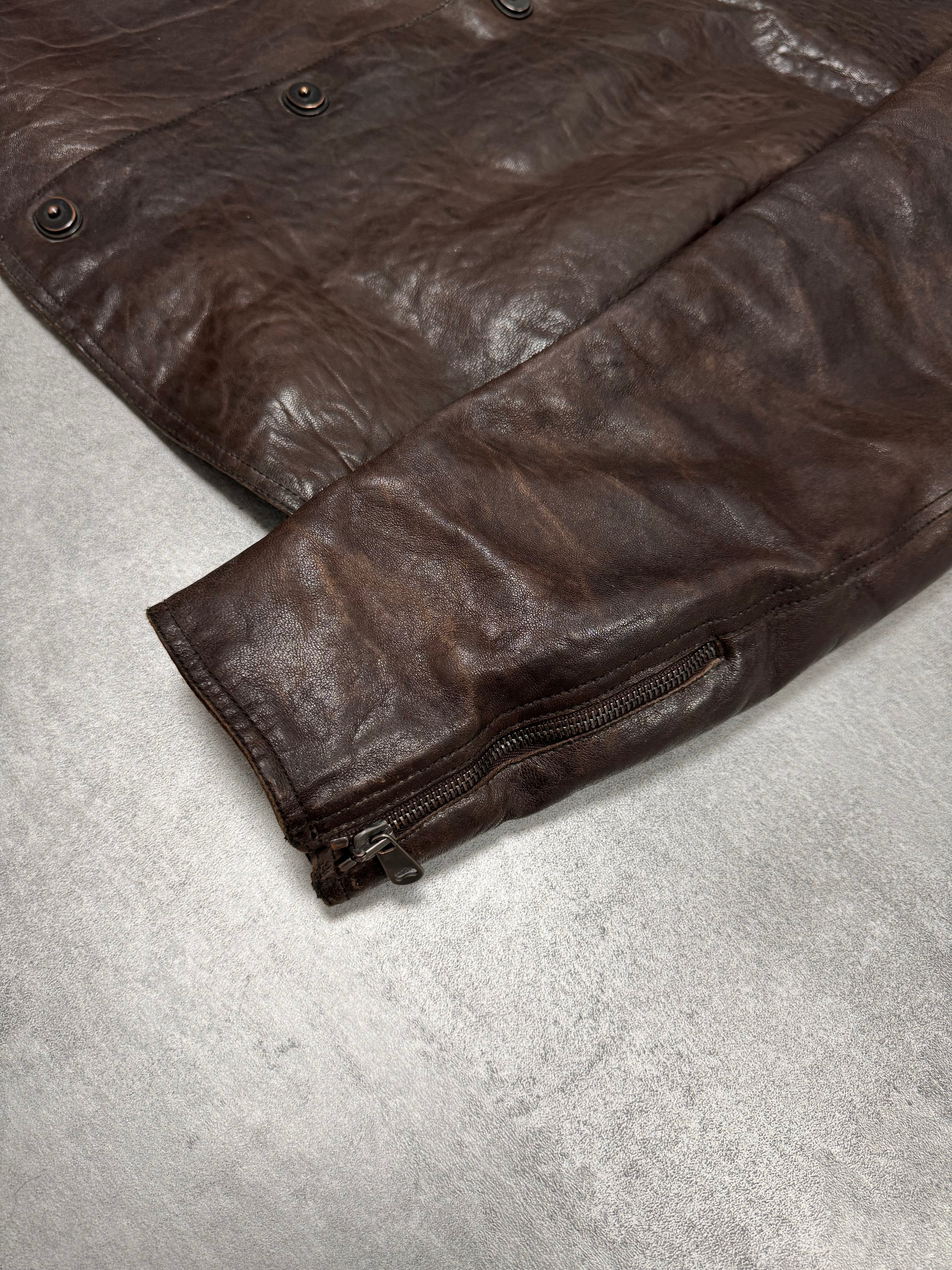 FW2006 Emporio Armani Brut Leather Bomber Jacket (M/L)