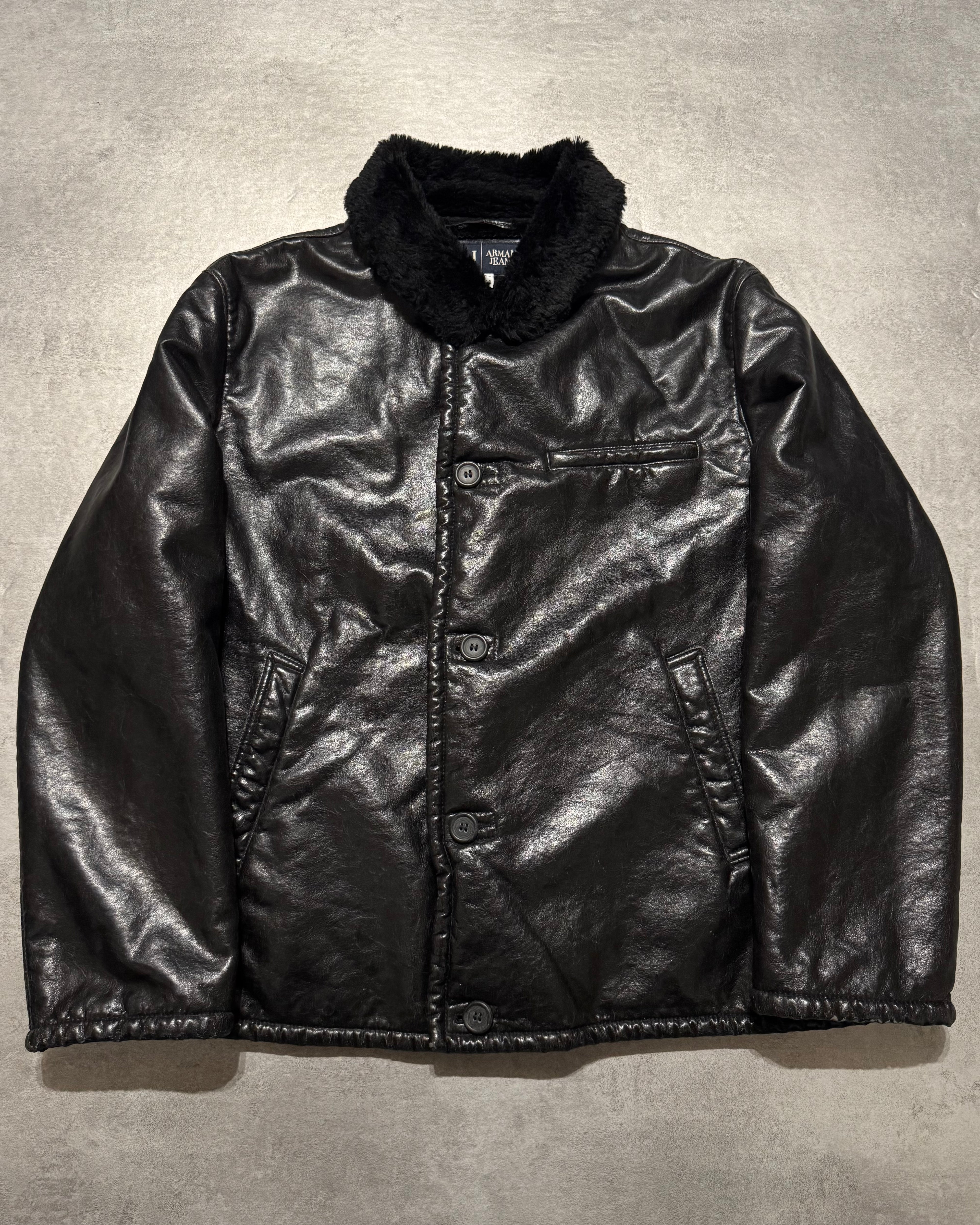 2000s Armani Faux Shearling Black Jacket