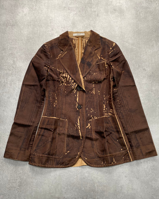 SS2005 Prada Brown Tan Screen Overprint Silk Blazer (XS)