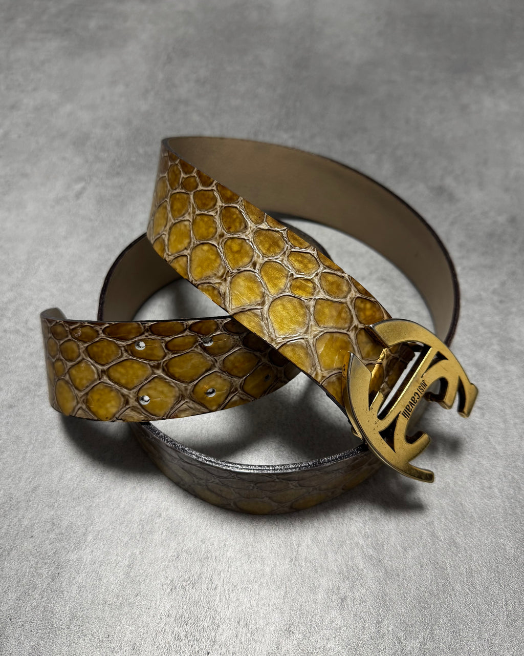 Cavalli Yellow Python Effect Leather Belt