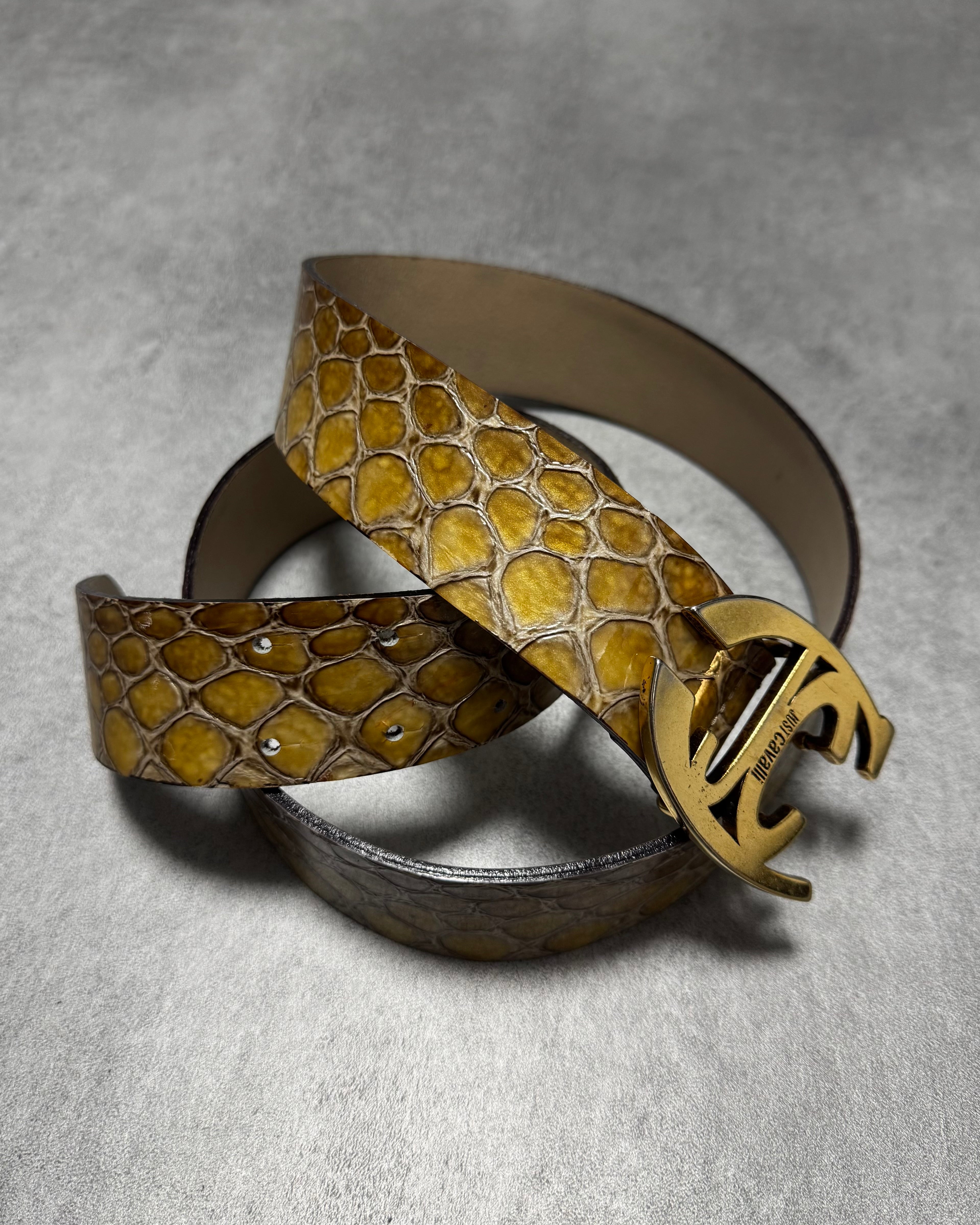Cavalli Yellow Python Effect Leather Belt