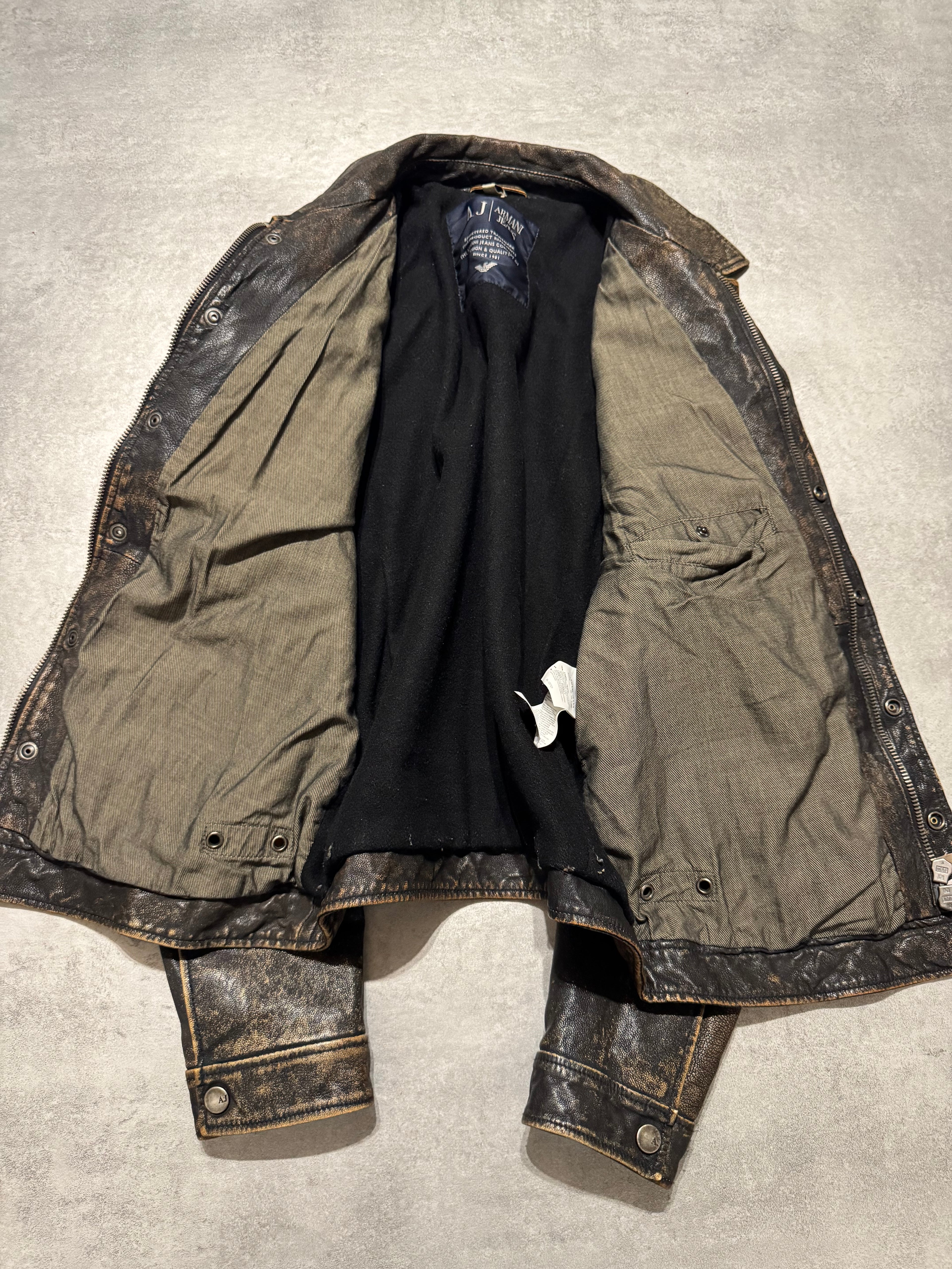 2000s Armani Faded Brown Leather Jacket