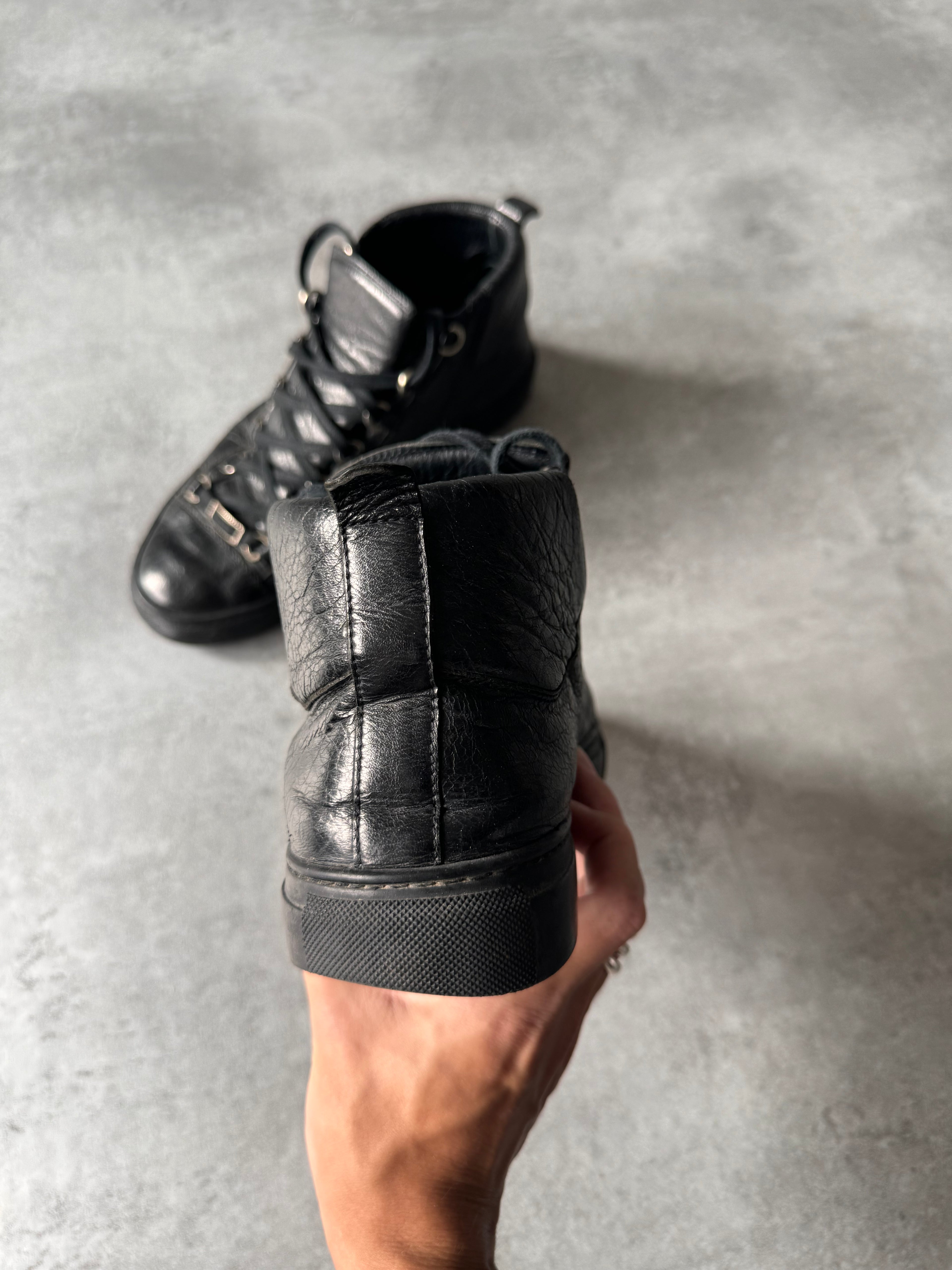 Balenciaga Arena High Black Cracked Leather Sneakers