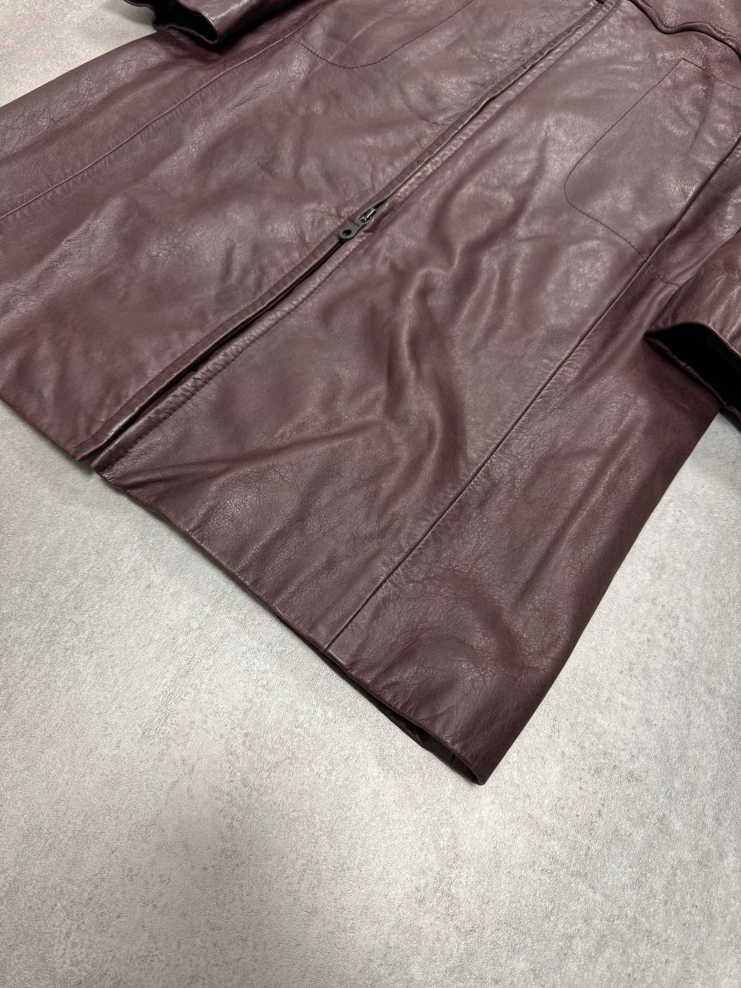 2000s Armani Old Wine Leather Trench Coat (XS)