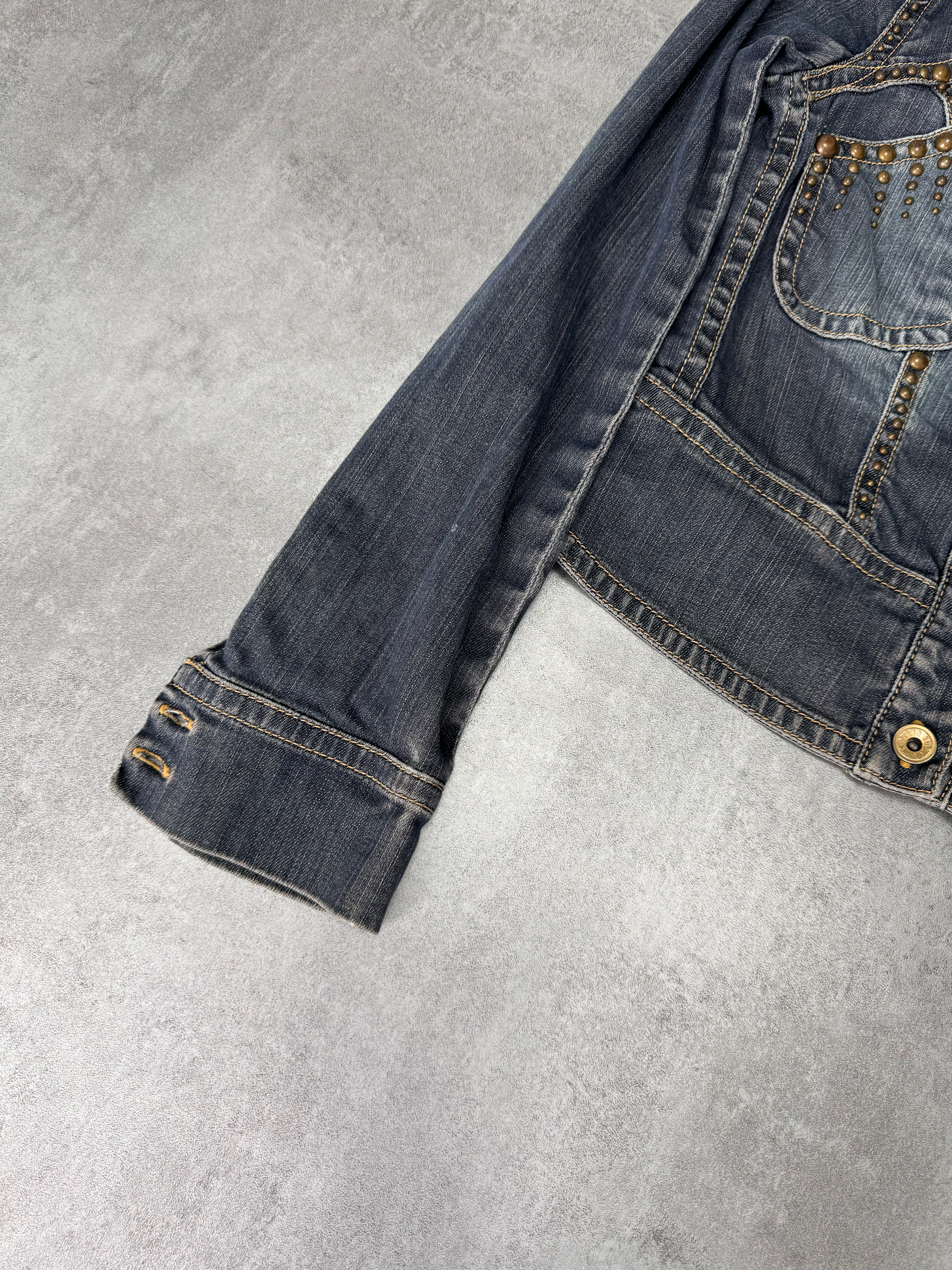 Plein Sud Studded Denim Cropped Jacket (XXS/XS)