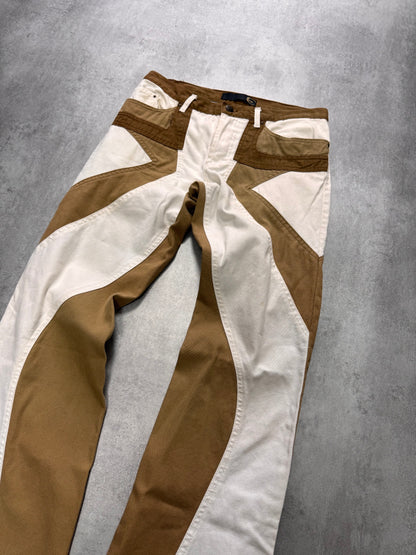 SS2004 Just Cavalli Geometrical Relaxed Tricolor Beige White Pants (S)