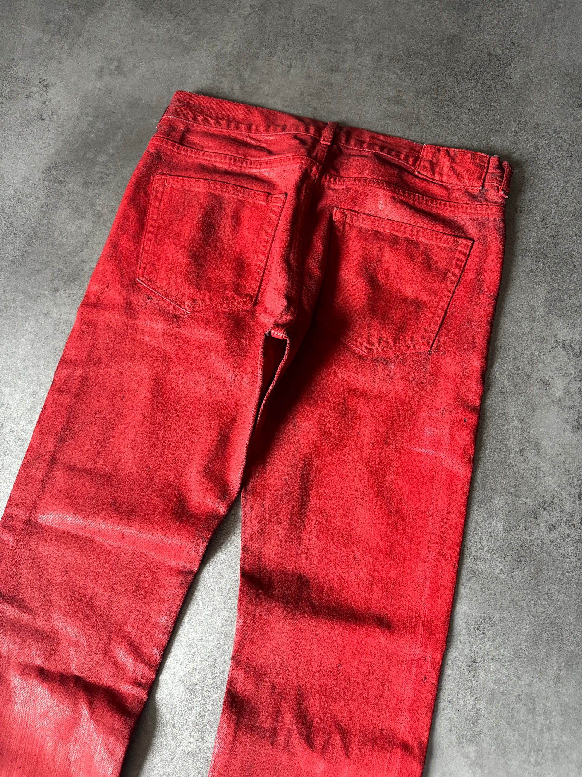 2004 Maison Margiela x H&M Reissue Red Rockstar Painted Jeans (M) - 4