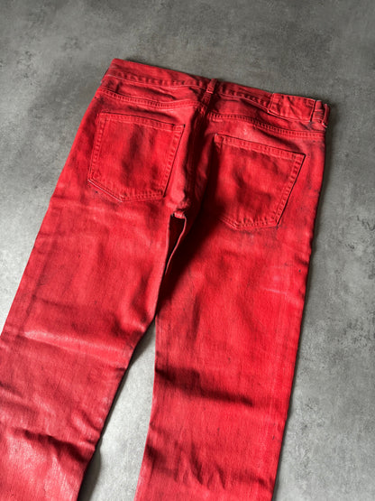 2004 Maison Margiela x H&M Reissue Red Rockstar Painted Jeans (M) - 4