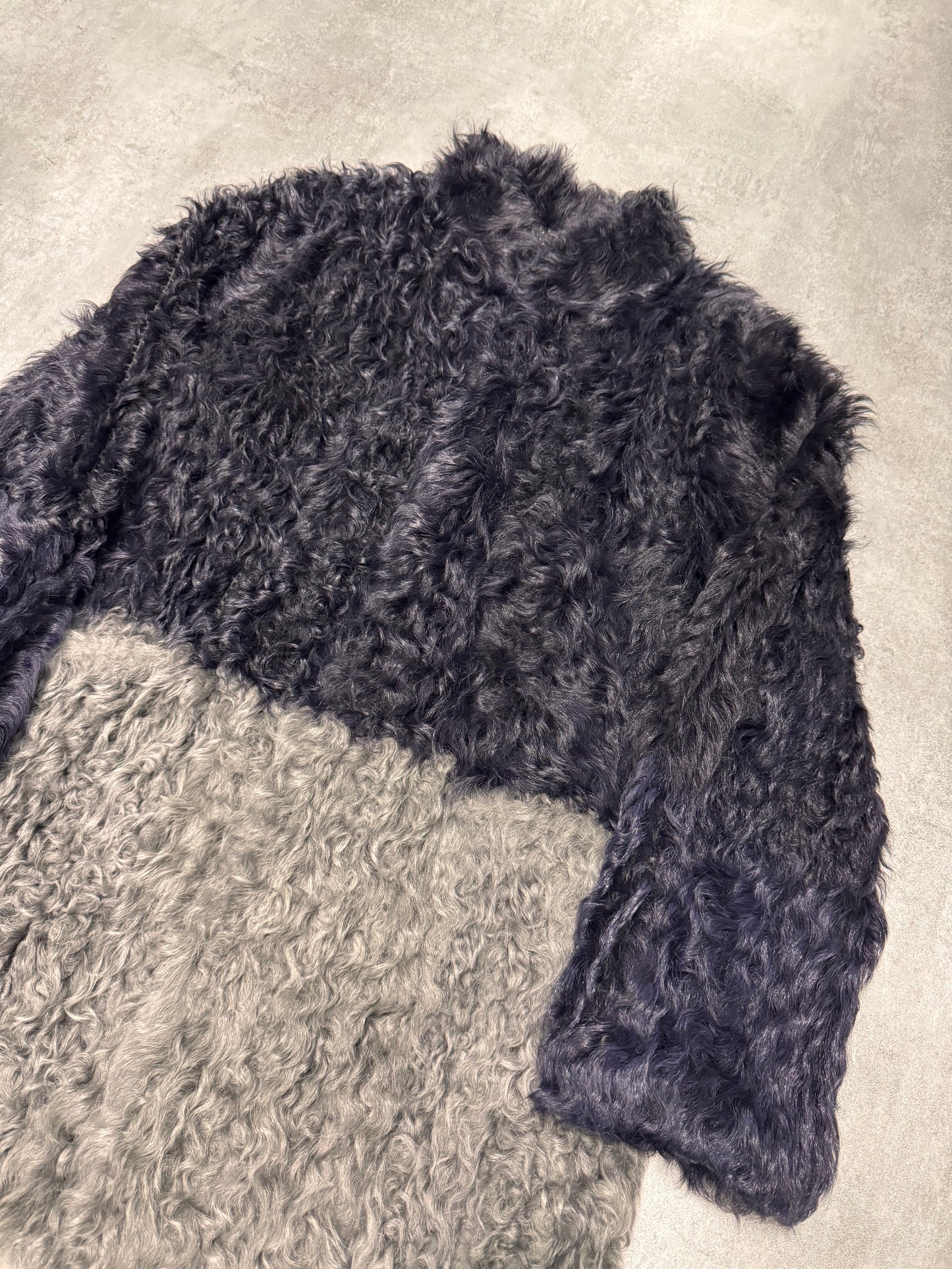 FW2013 Emporio Armani Lamb Fur Navy Grey Split Jacket (XS)