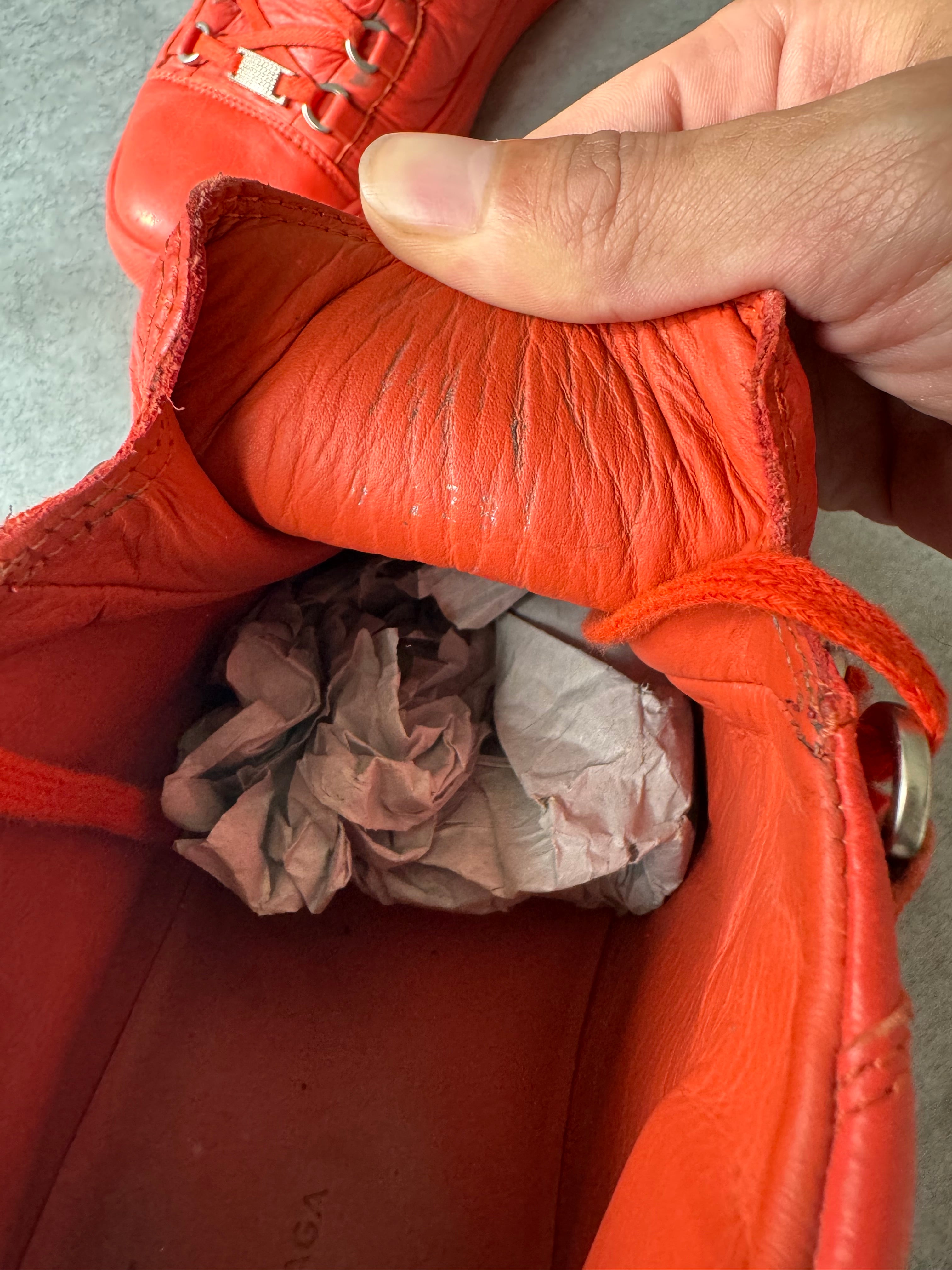 Balenciaga Arena High Red Cracked Leather Sneakers