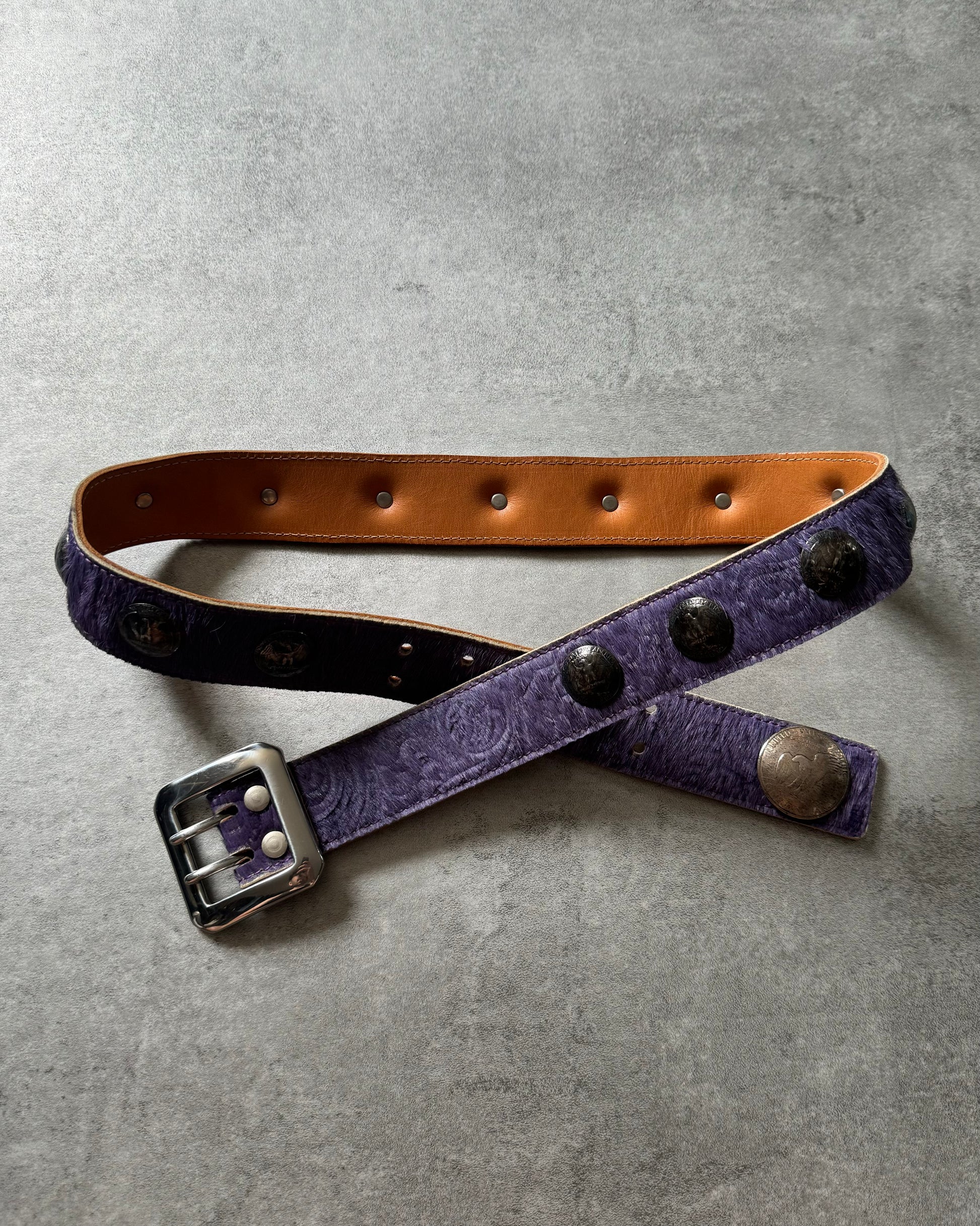 Goya Purple Fur Leather Archive Belt  (OS) - 1