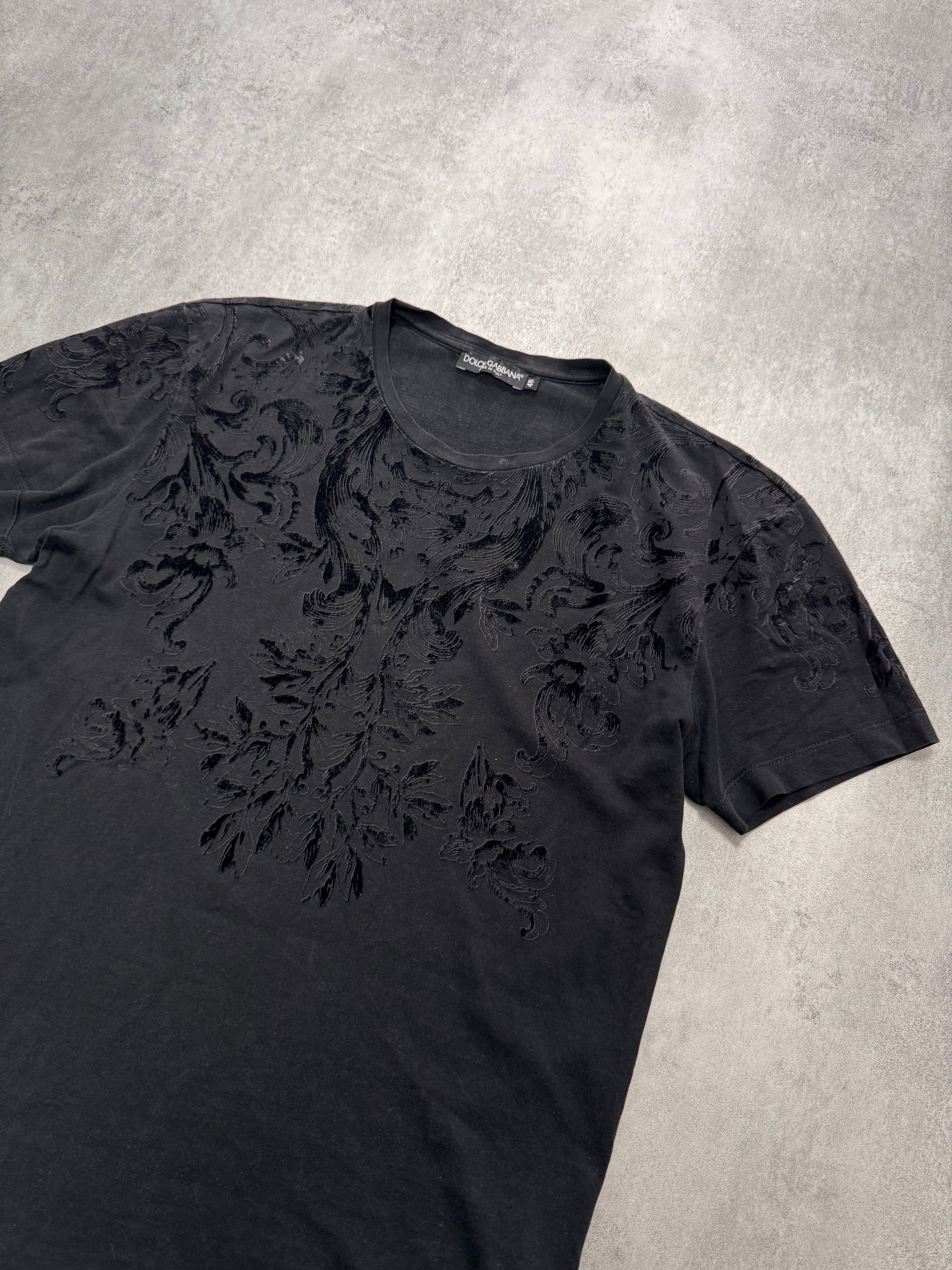 2010s Dolce & Gabbana Floral Velvet Black Tee