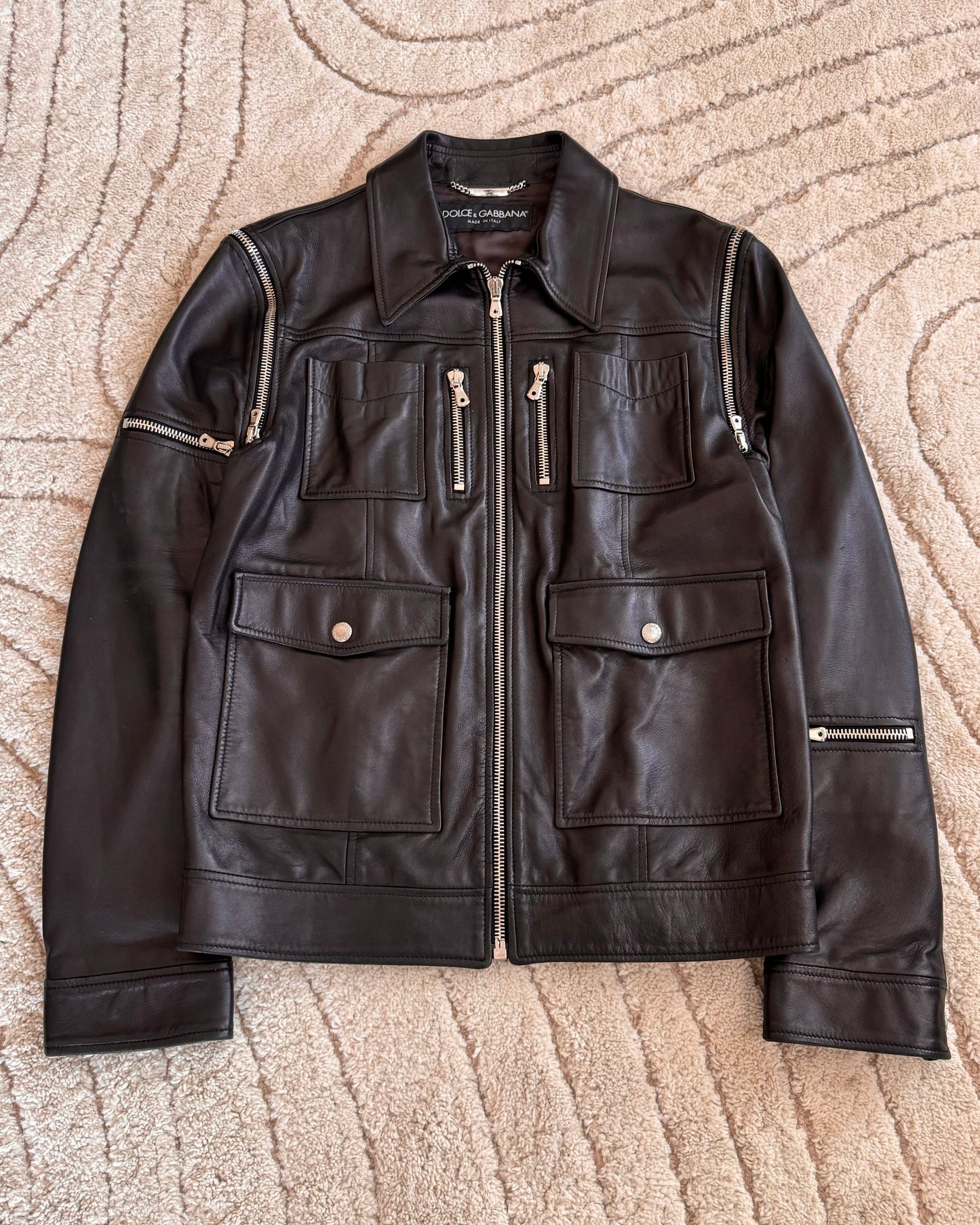 SS2002 Dolce & Gabbana Multi Zip Leather Jacket (M)