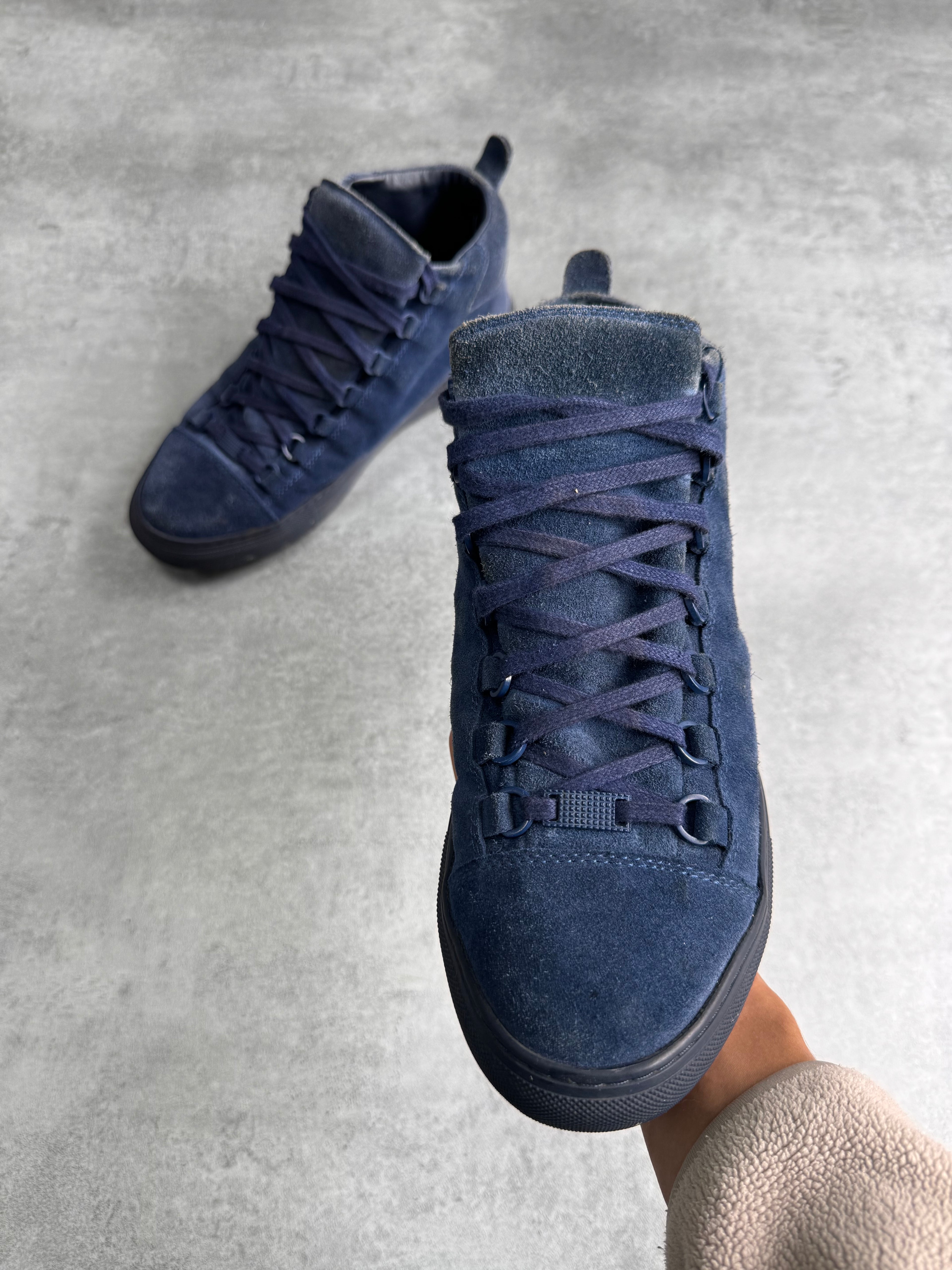 Balenciaga Arena High Blue Suede Leather Sneakers