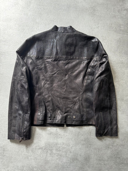 AW2005 Emporio Armani Cracked Biker Leather Jacket  (L) - 7