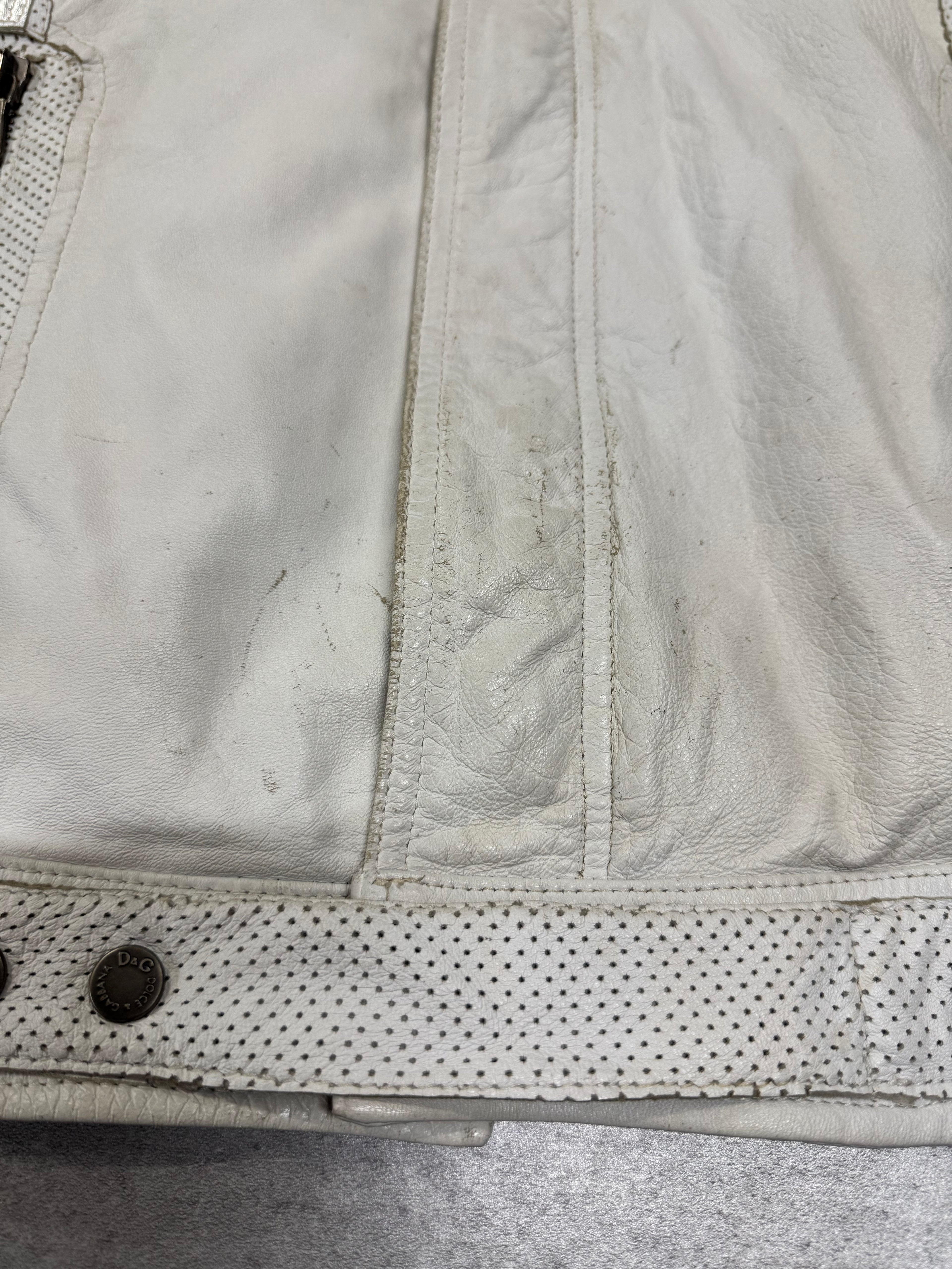 SS2005 Dolce & Gabbana Apocalyptic Biker White Leather Jacket (M)