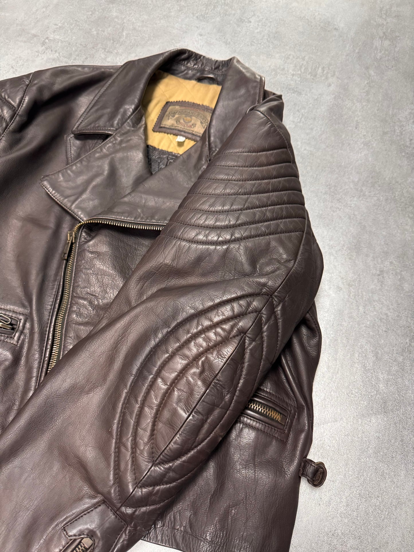 1990s Armani Aviator Bomber Brown Leather Cropped Jacket (M)