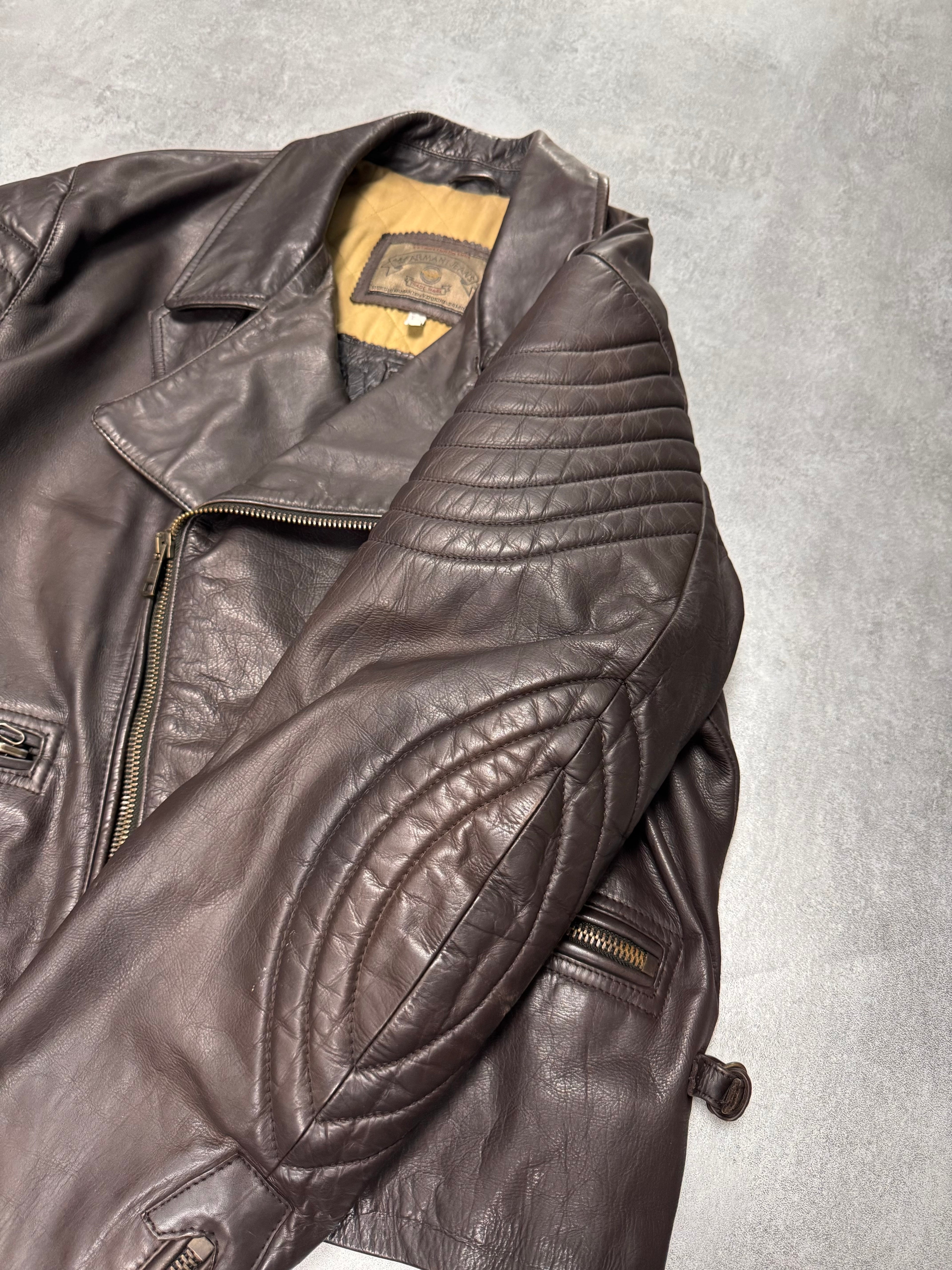 1990s Armani Aviator Bomber Brown Leather Cropped Jacket