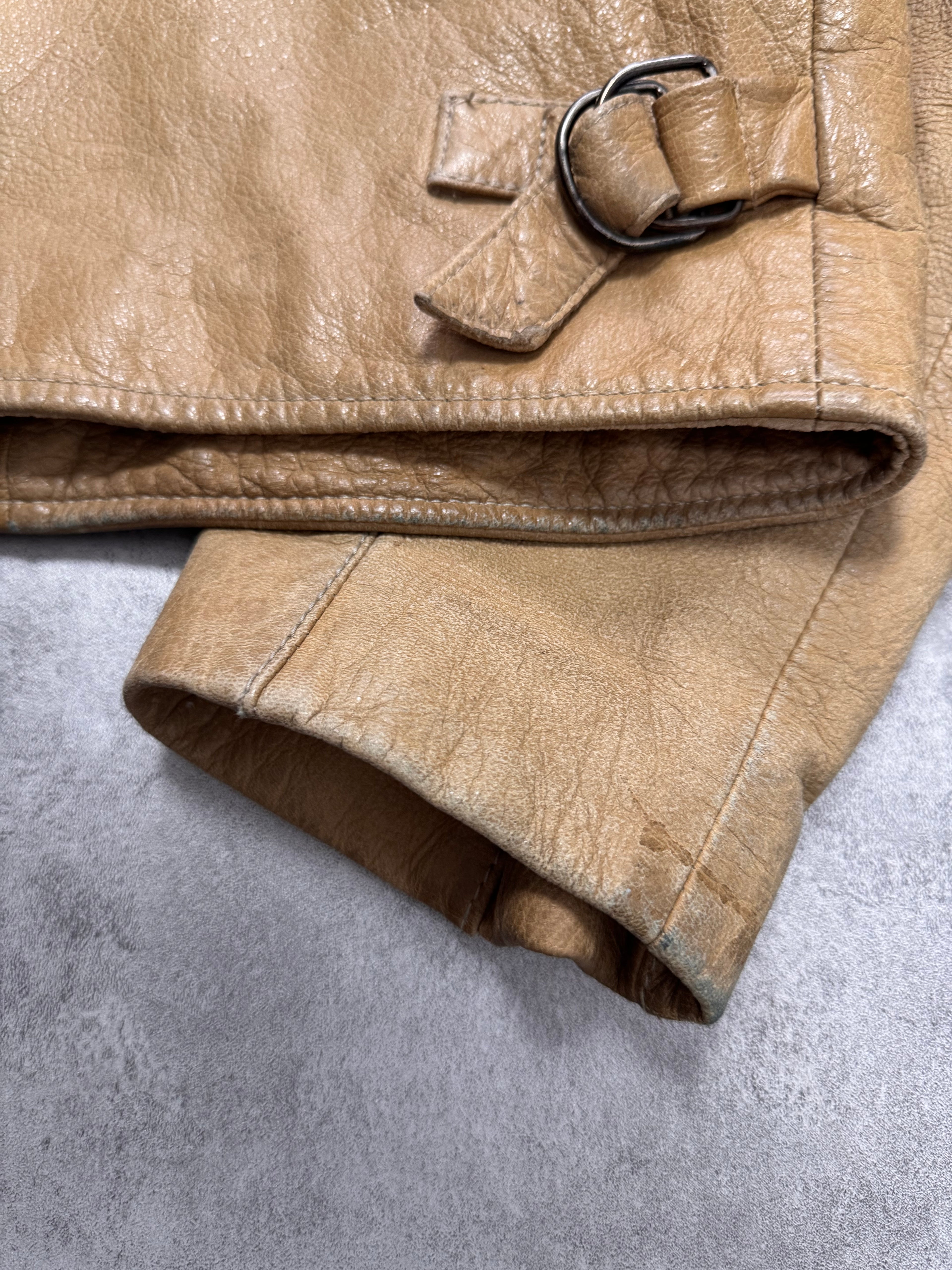 2000s Dolce & Gabbana Red Stripes Beige Leather Biker Jacket