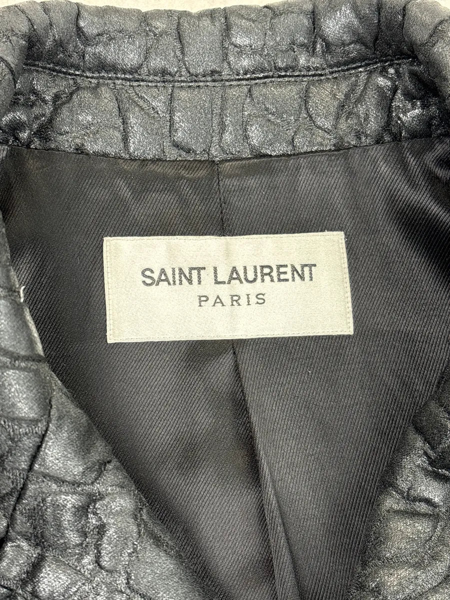 FW2019 Saint Laurent Black Crocodile Embossed Leather Double-Breasted Jacket CDZqrFmt 10
