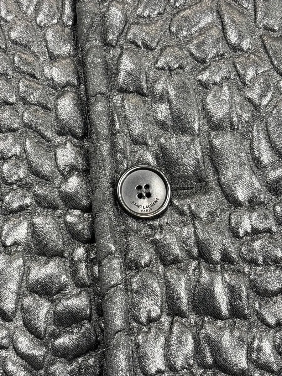FW2019 Saint Laurent Black Crocodile Embossed Leather Double-Breasted Jacket CDZqrFmt 9