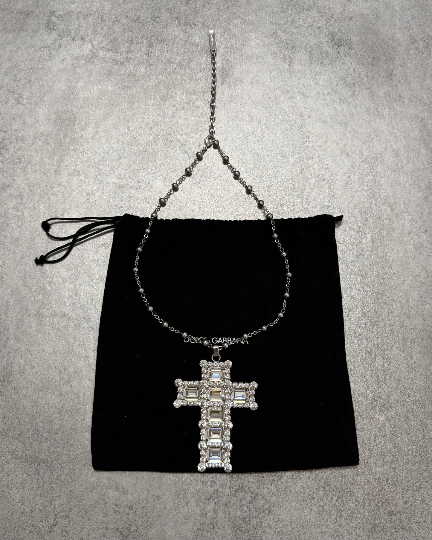 Dolce & Gabbana Cristal Sliver Cross Necklace (OS)