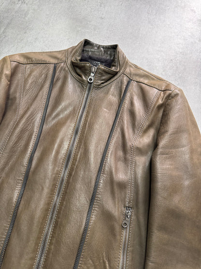 AW2009 Versace Triple Zips Brown Leather Jacket (M)