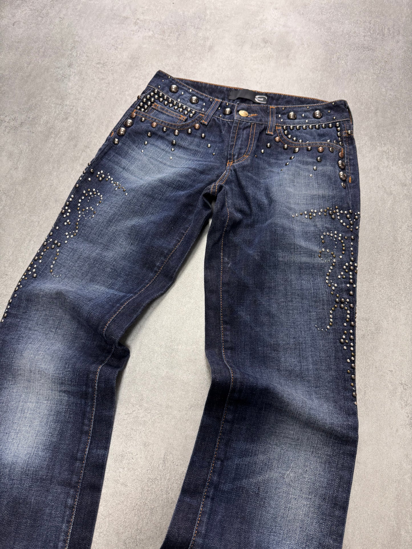 AW2010 Cavalli Studded Sun Faded Jeans (XS)