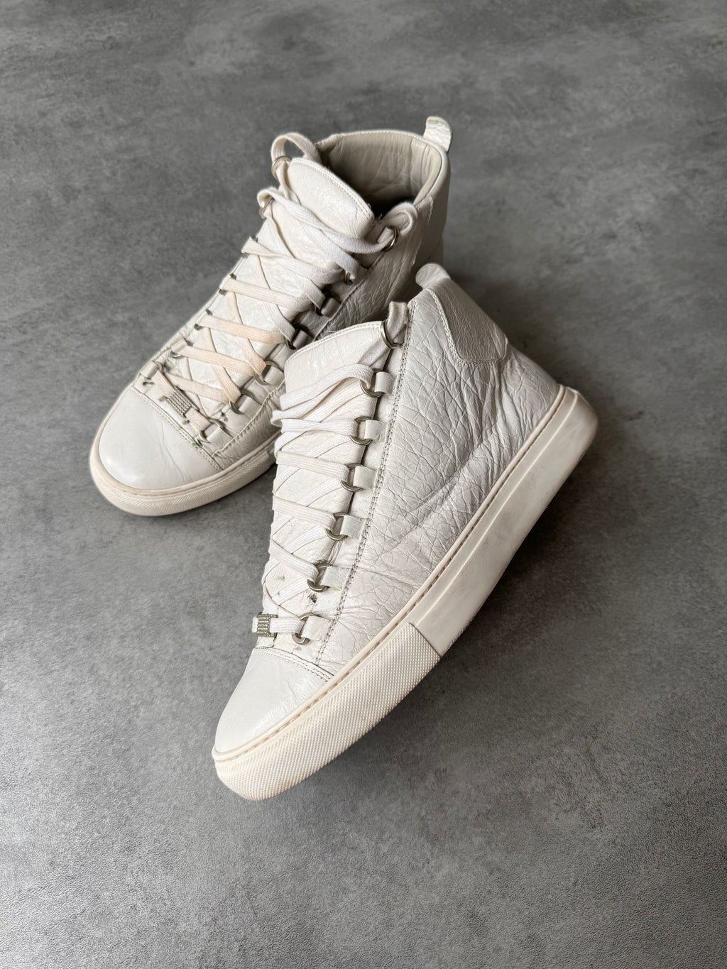 Balenciaga Arena High White Cracked Leather Sneakers