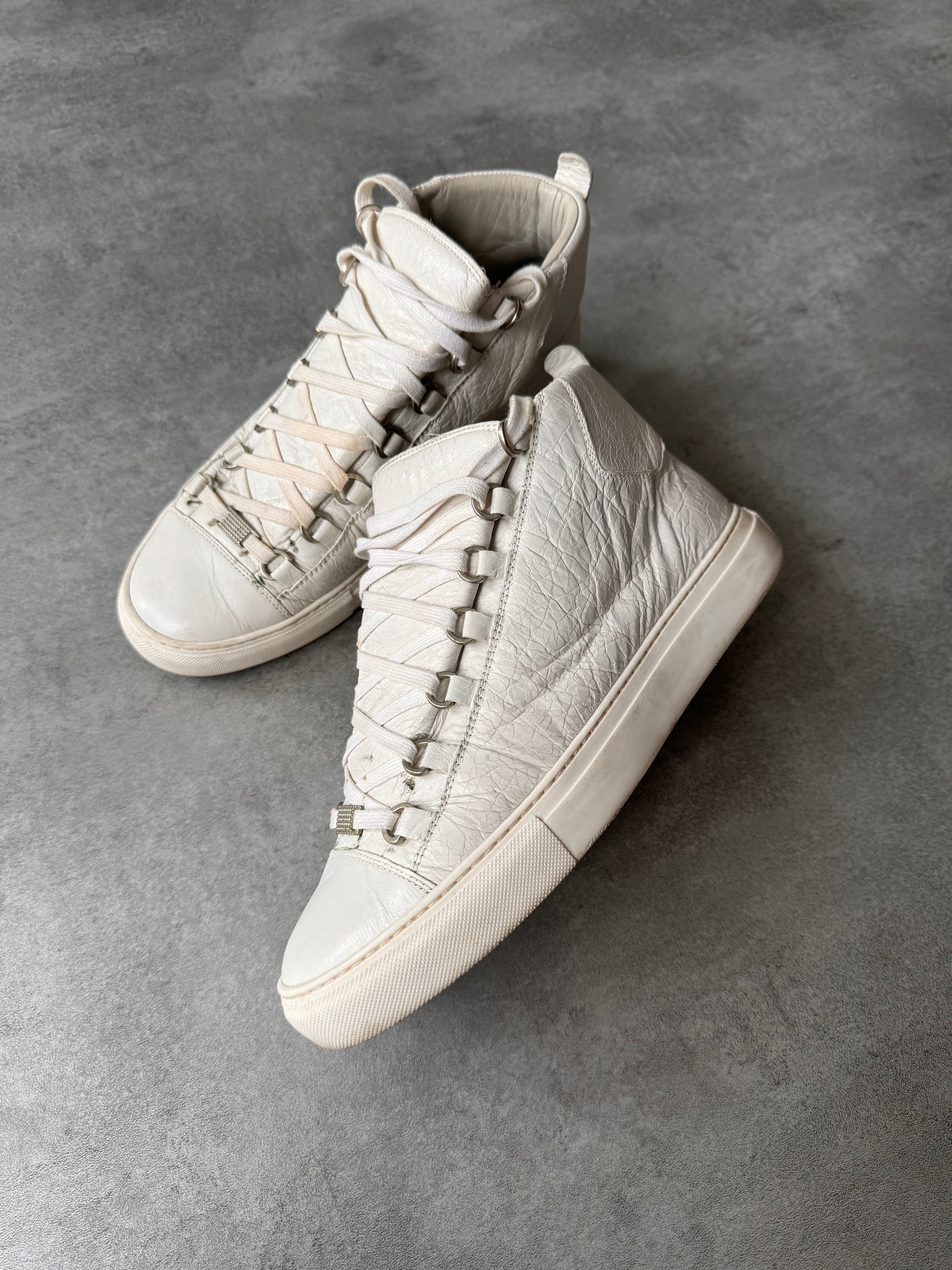 Balenciaga Arena High White Cracked Leather Sneakers
