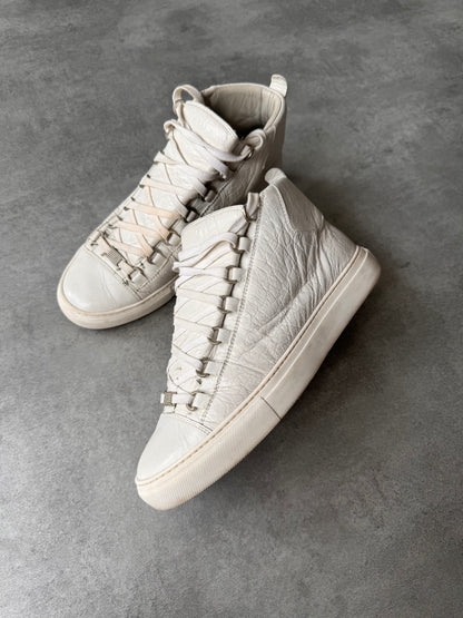 Balenciaga Arena High White Cracked Leather Sneakers (42eu/us8,5)