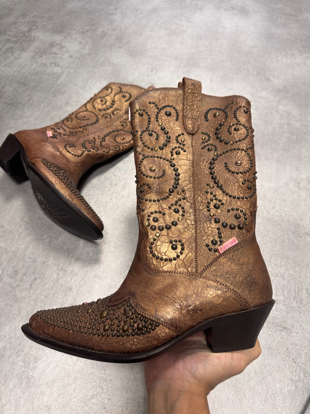 Roberto Cavalli Santiag Studded Bright Leather Boots